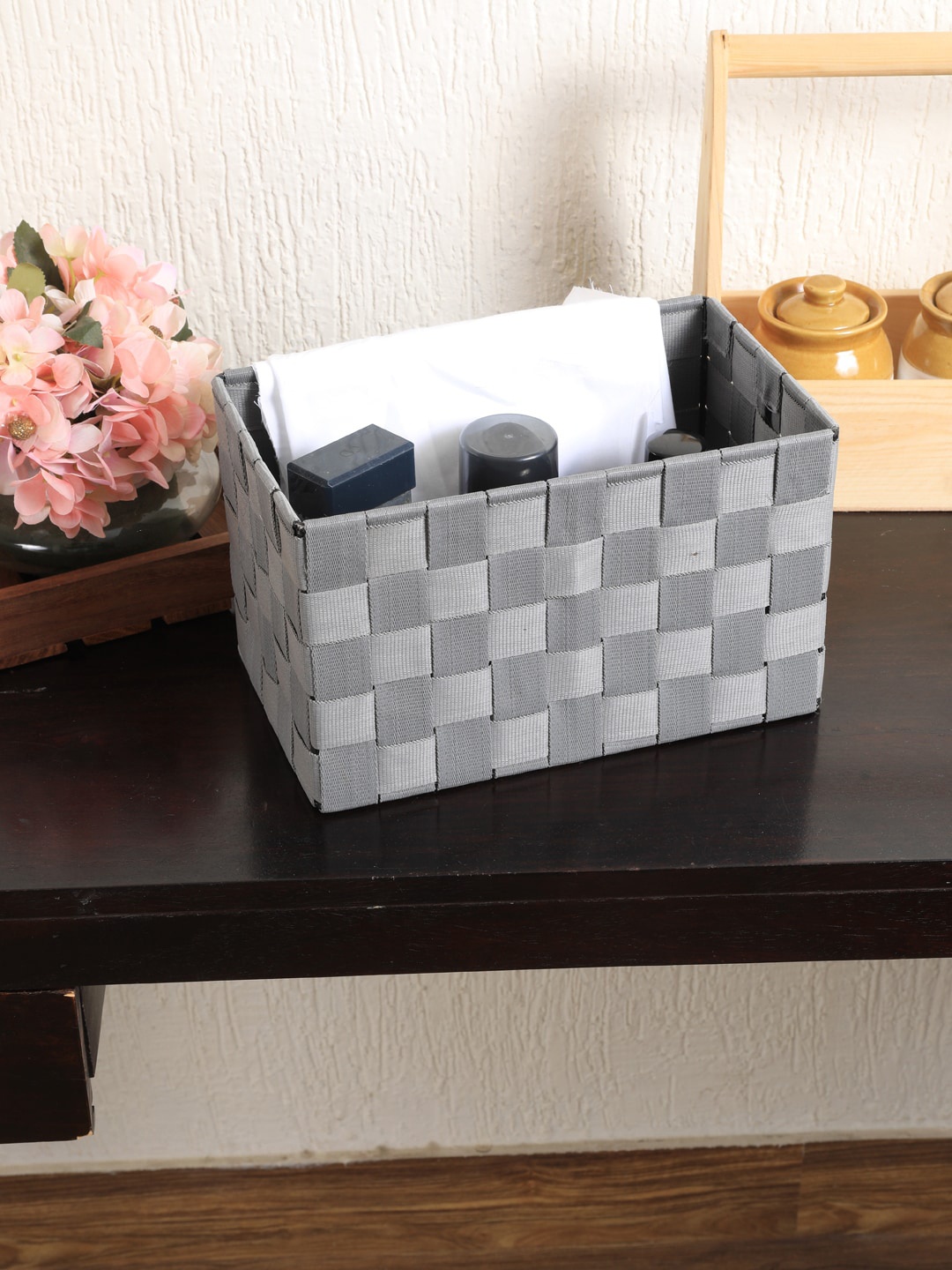 

My Gift Booth Grey Woven-Design Wire Basket