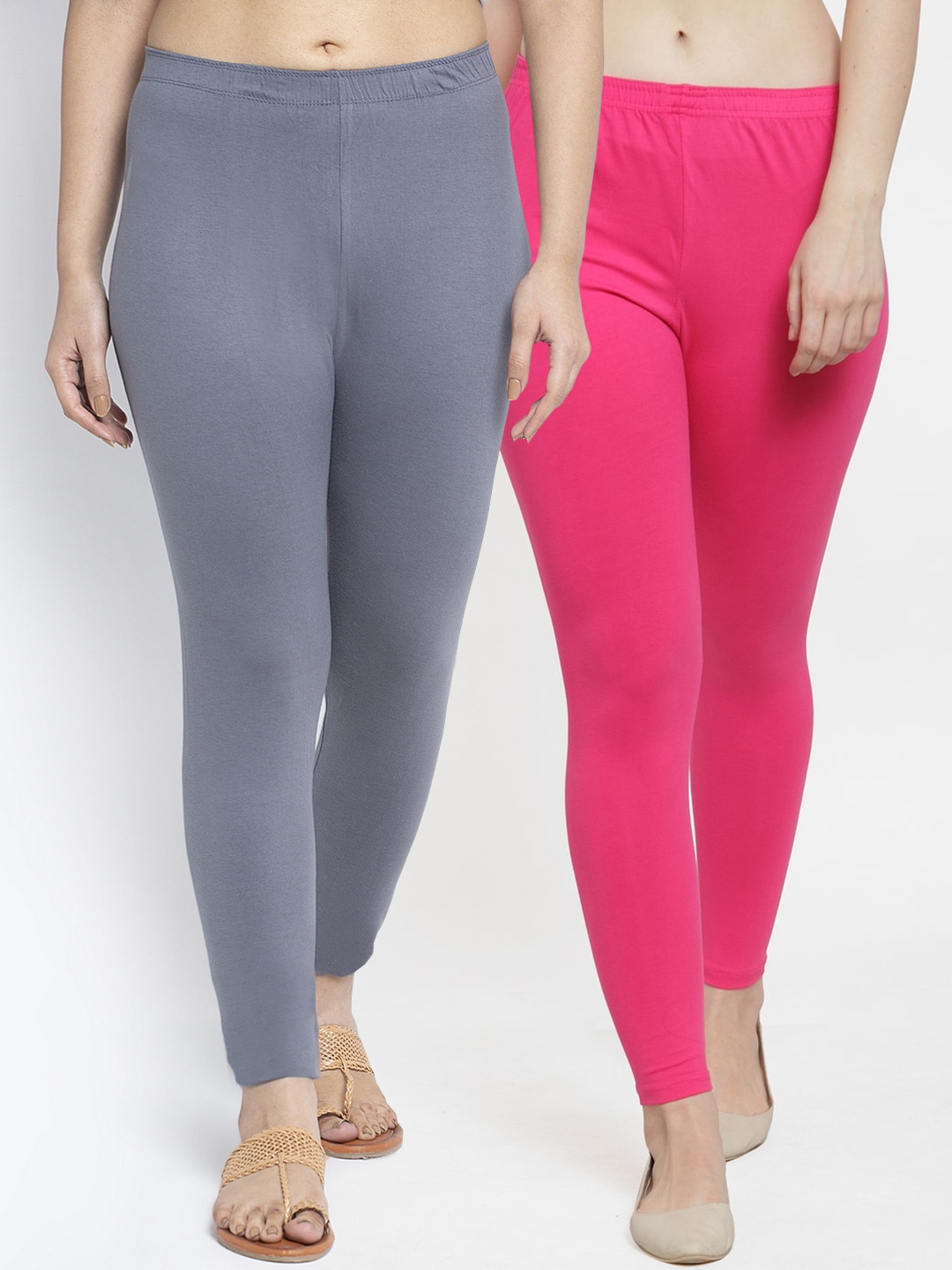 

GRACIT Women Pack Of 2 Solid Ankle-Length Leggings, Grey