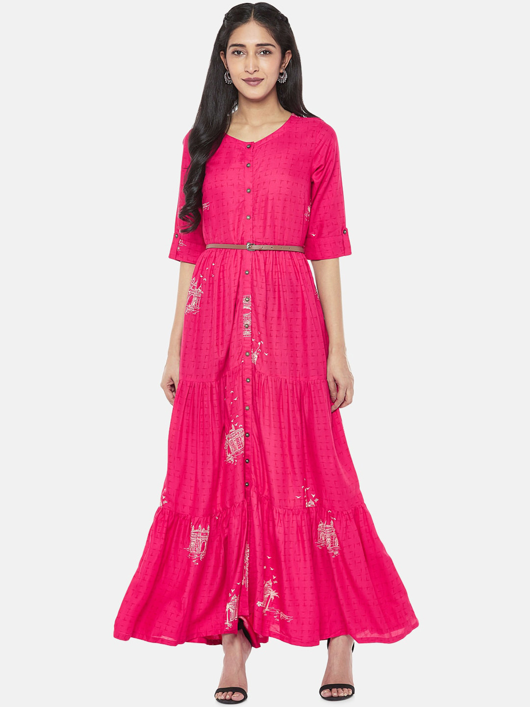 

AKKRITI BY PANTALOONS Women Fuchsia Printed Maxi Dress