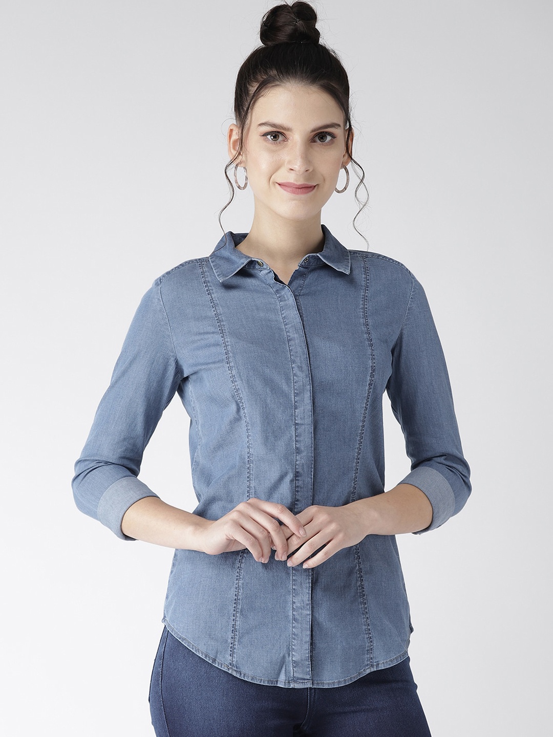 

Xpose Women Blue Regular Fit Solid Casual Shirt