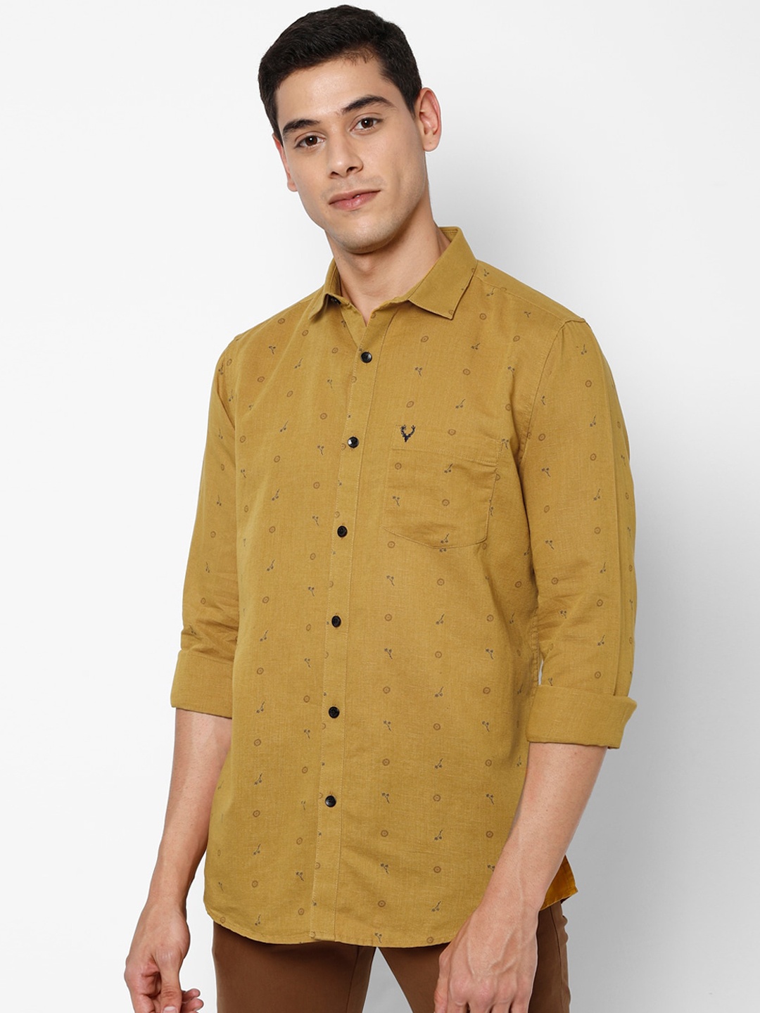 

Allen Solly Men Mustard Yellow Slim Fit Printed Casual Shirt