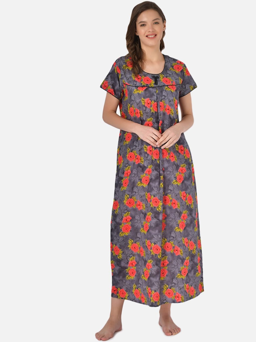 

Klamotten Grey & Pink Printed Cotton Nightdress