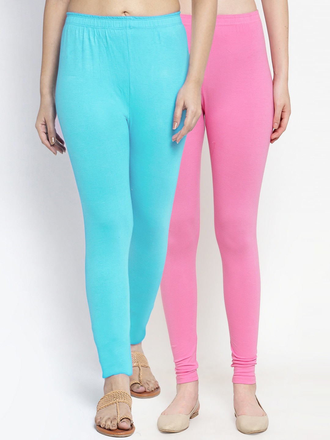 

GRACIT Women Pack Of 2 Solid Ankle-Length Leggings, Pink
