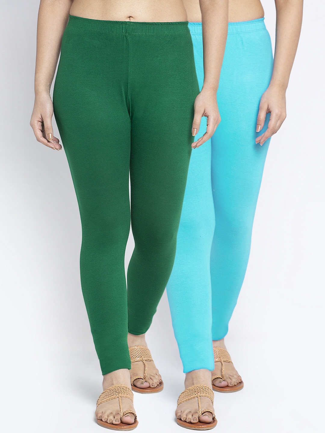 

GRACIT Women Pack Of 2 Solid Ankle-Length Leggings, Green