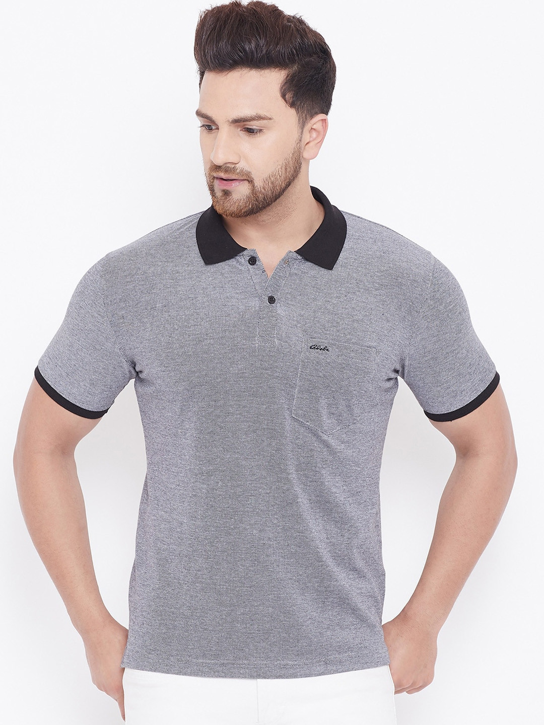 

Adobe Men Black Solid Polo Collar T-shirt