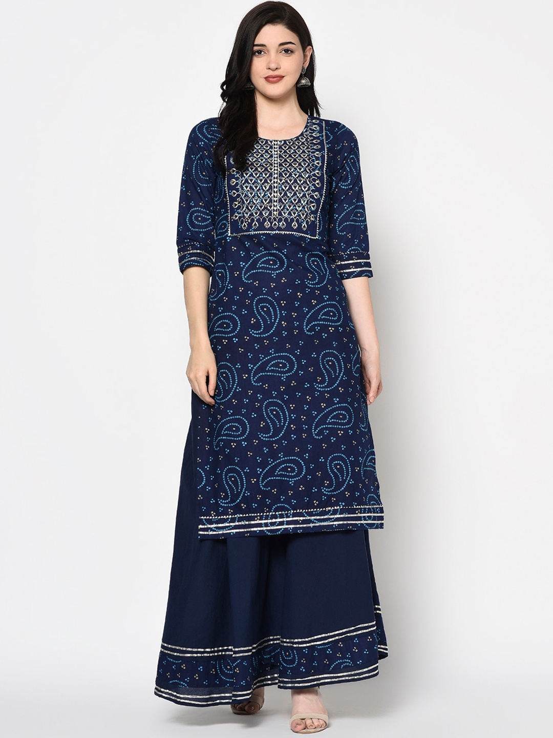 

GULMOHAR JAIPUR Women Navy Blue Printed Kurta with Palazzos