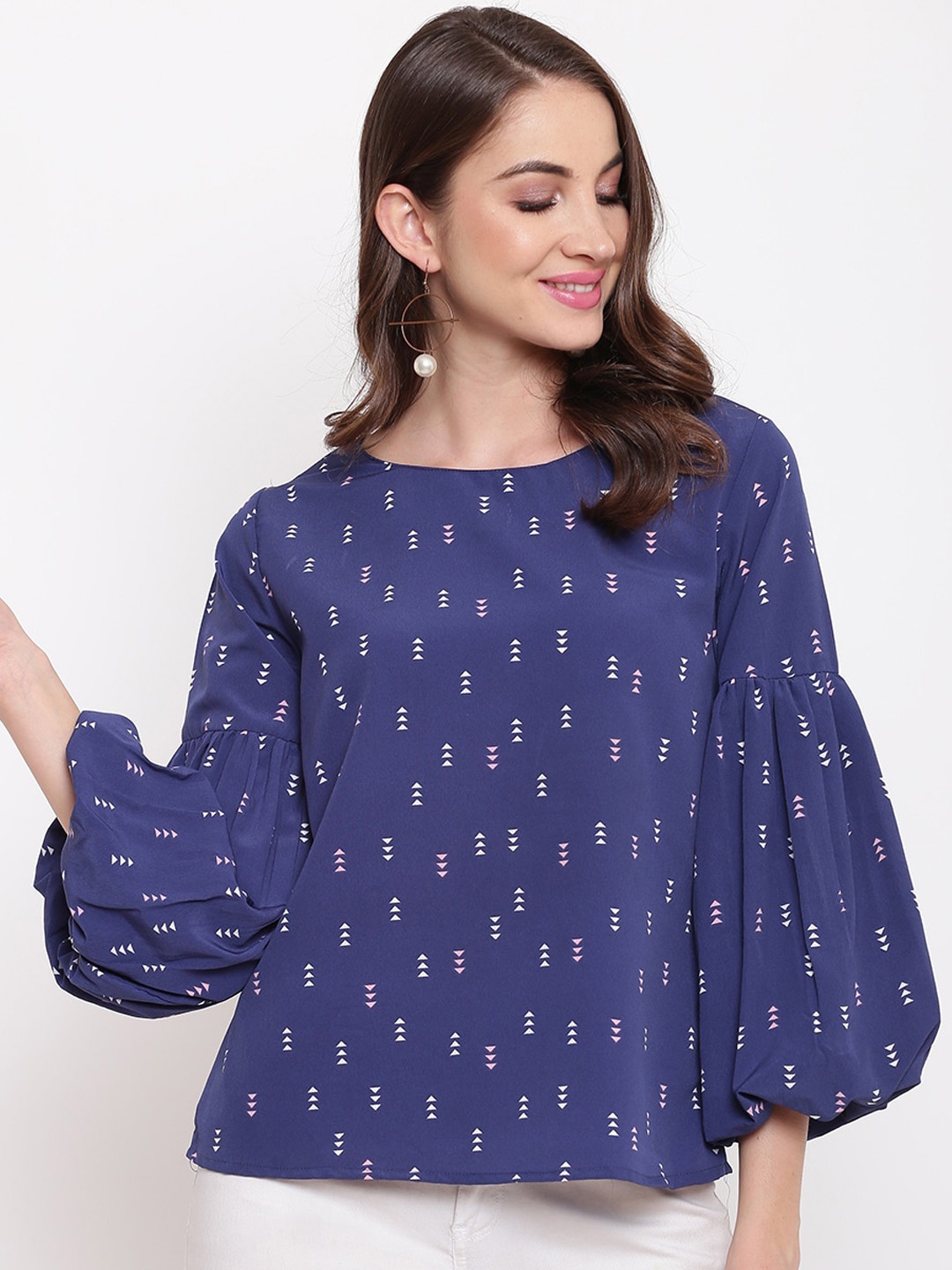 

Mayra Blue Printed Puff Sleeves Top