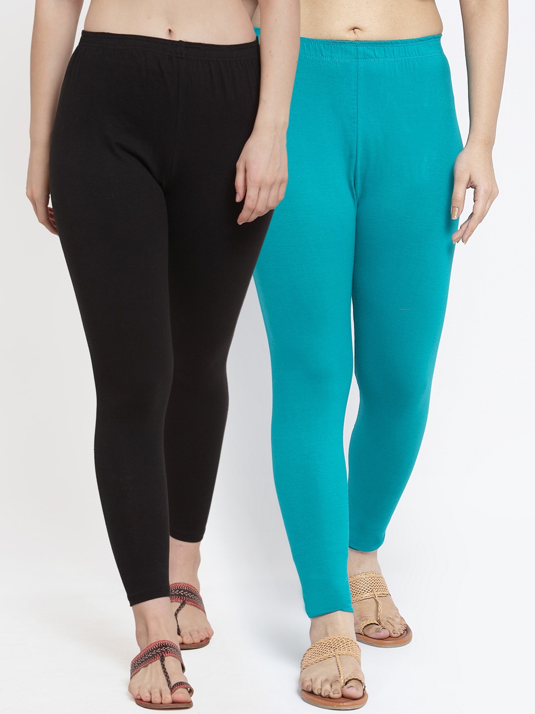 

GRACIT Women Pack Of 2 Solid Ankle-Length Leggings, Black