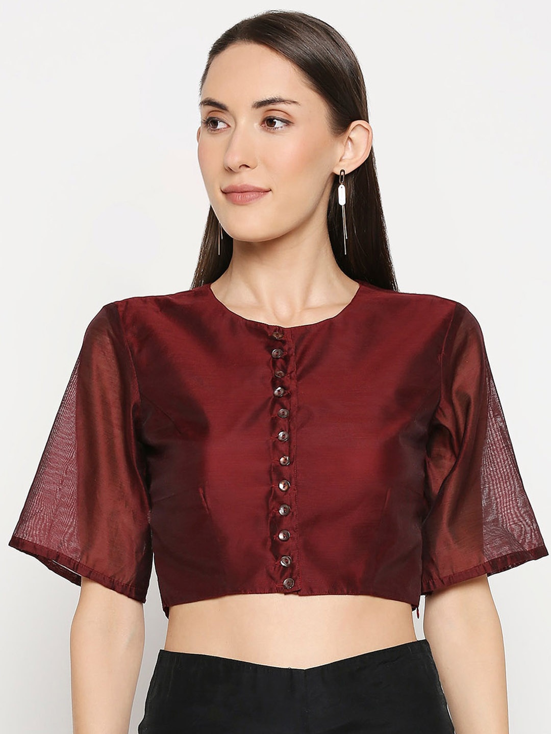 

Desi Weavess Women Brown Solid Readymade Saree Blouse