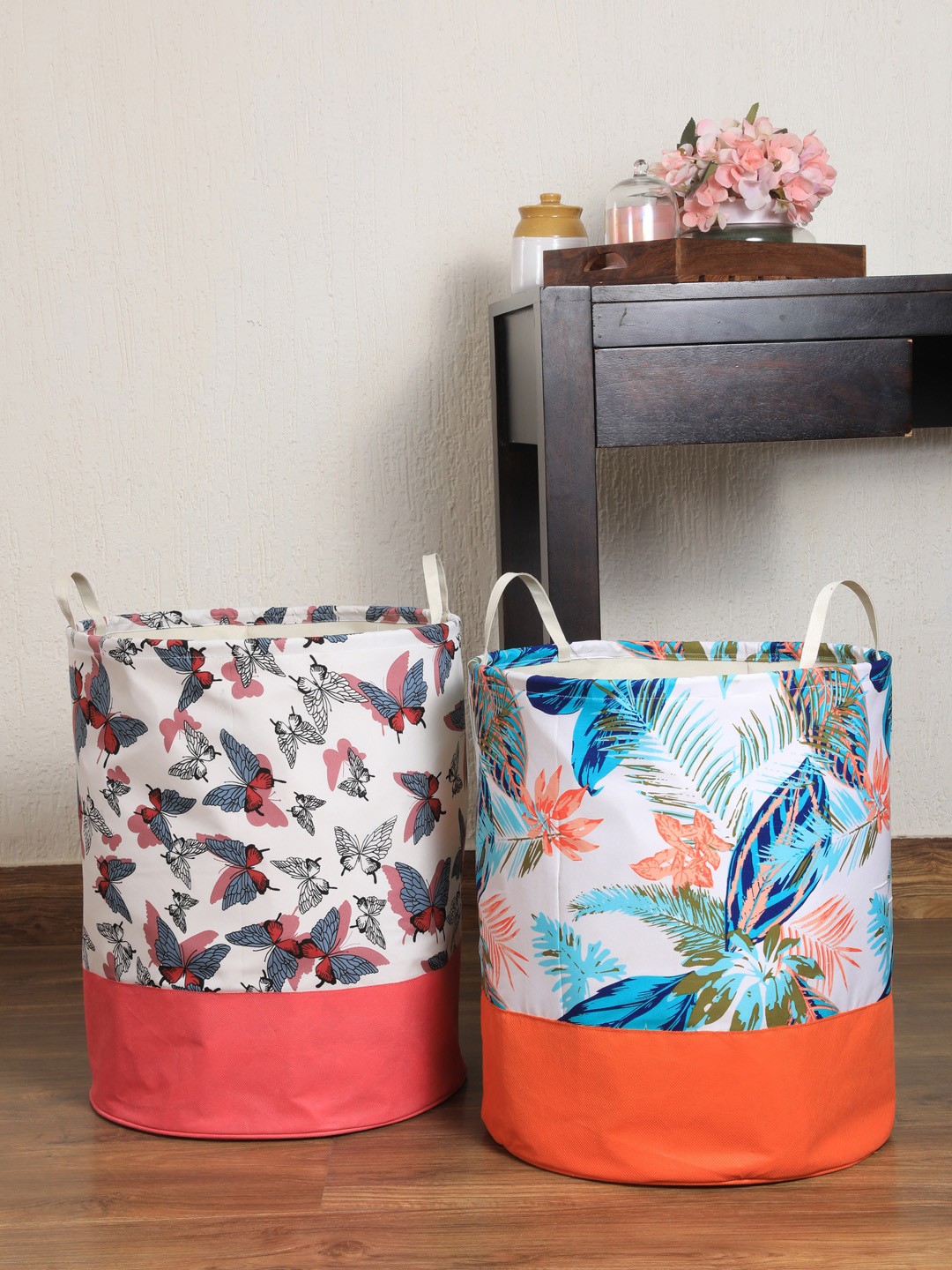 

My Gift Booth Set Of 2 Off- White & Blue Printed Laundry Bags