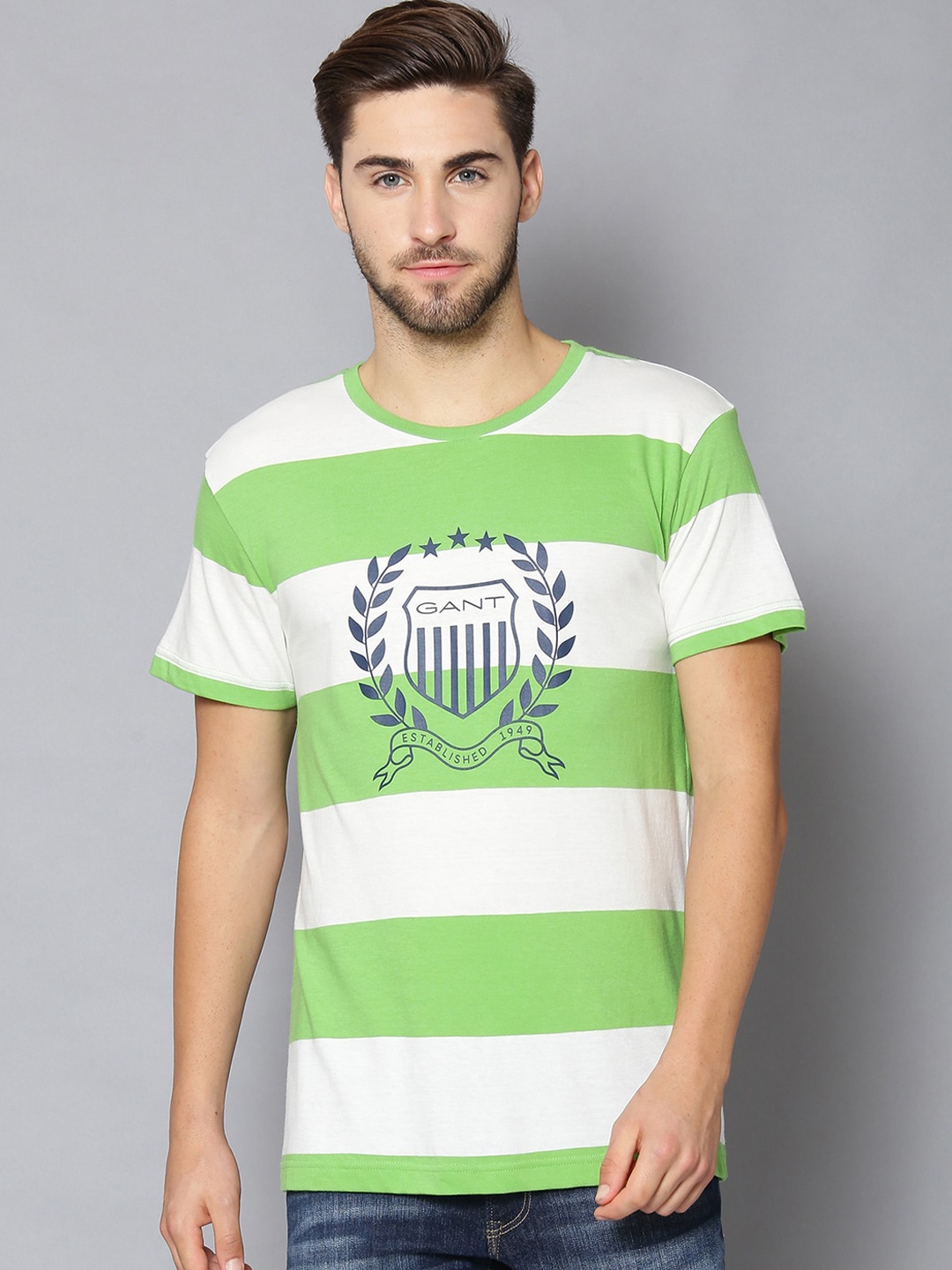 

GANT Men Green & White Printed Round Neck T-shirt