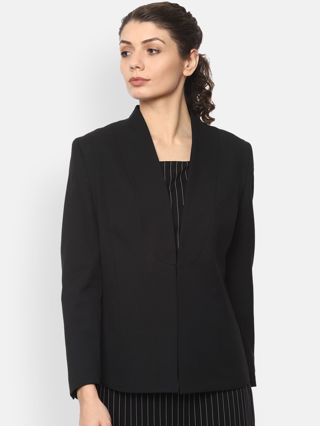 

Van Heusen Women Black Solid Front-Open Formal Blazer