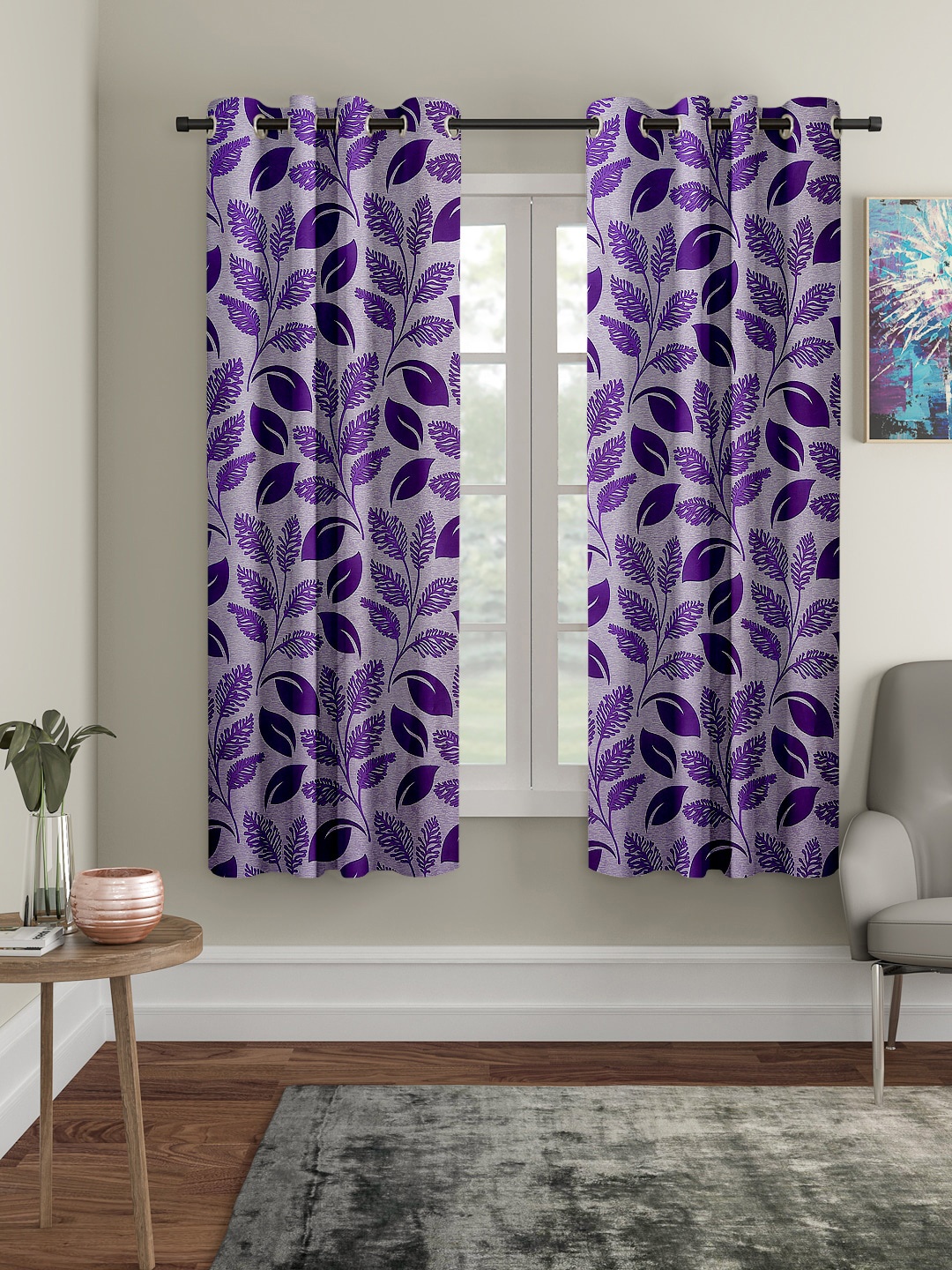 

Cortina Set of 2 Floral Printed Window Curtains, Purple