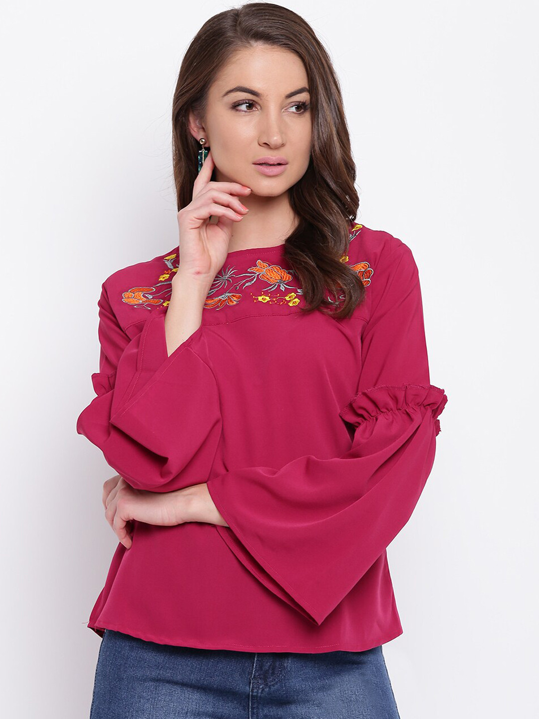 

Mayra Fuchsia Pink Embroidered Top