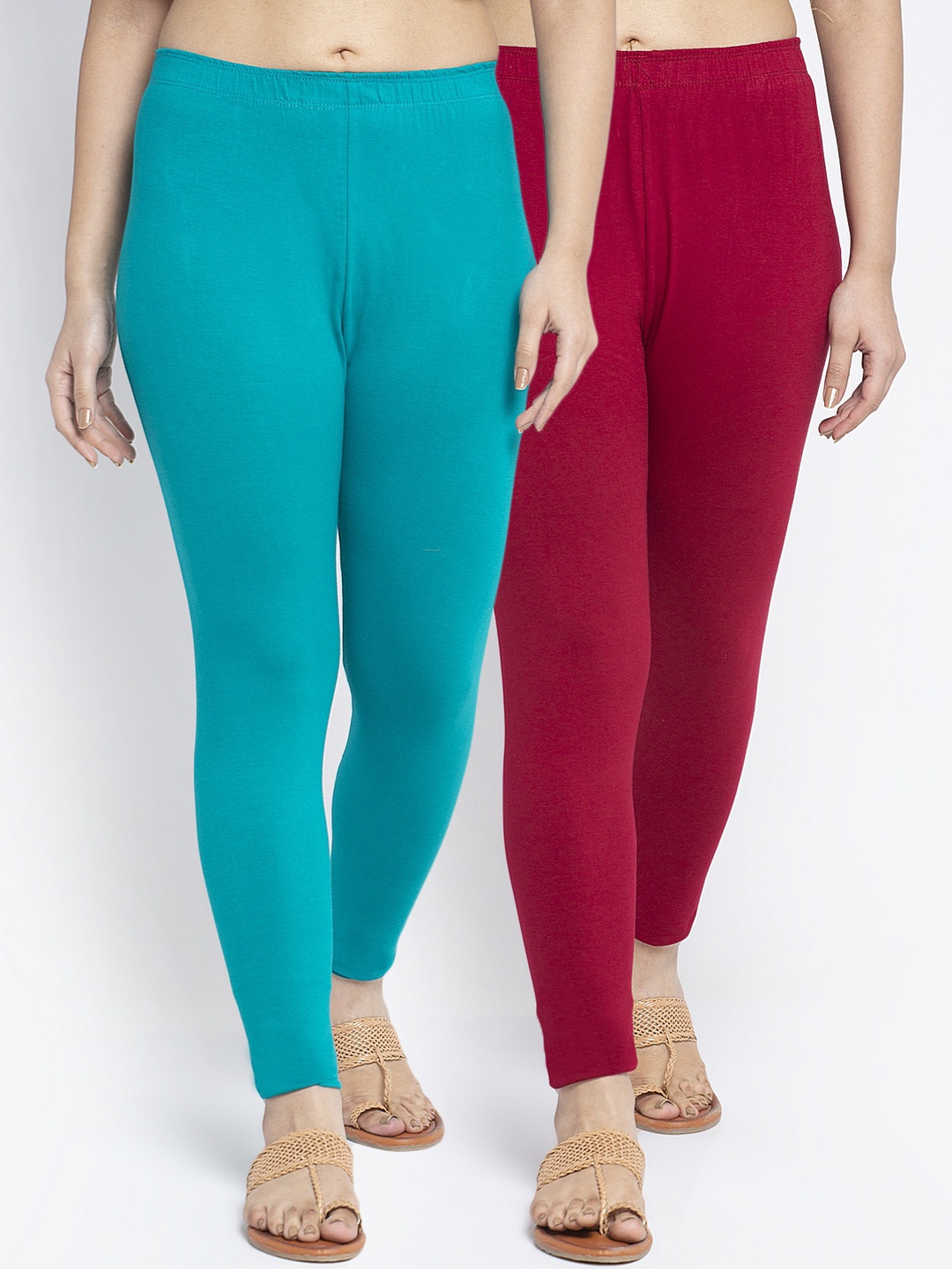 GRACIT Women Pack Of 2 Solid Ankle-Length Leggings, Maroon