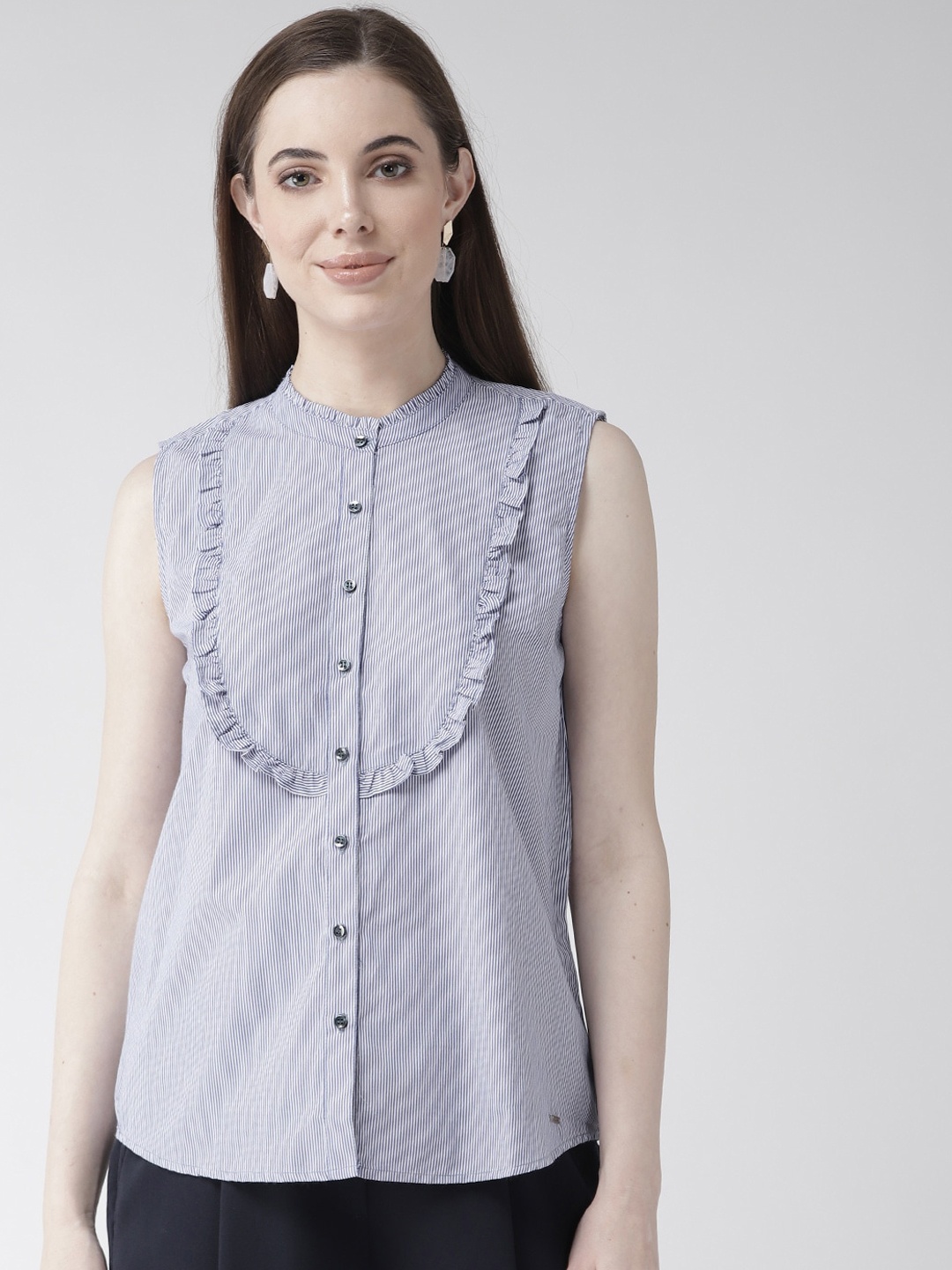 

Xpose Women Blue Regular Fit Striped Casual Shirt
