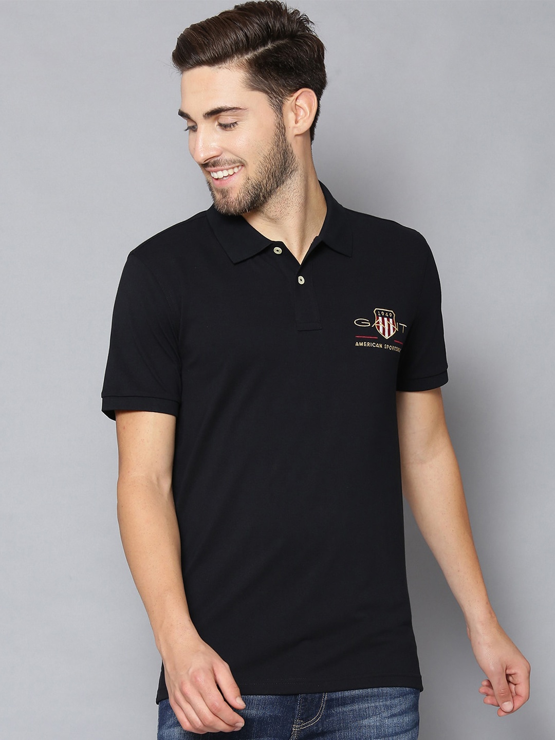 

GANT Men Black Solid Polo Collar T-shirt