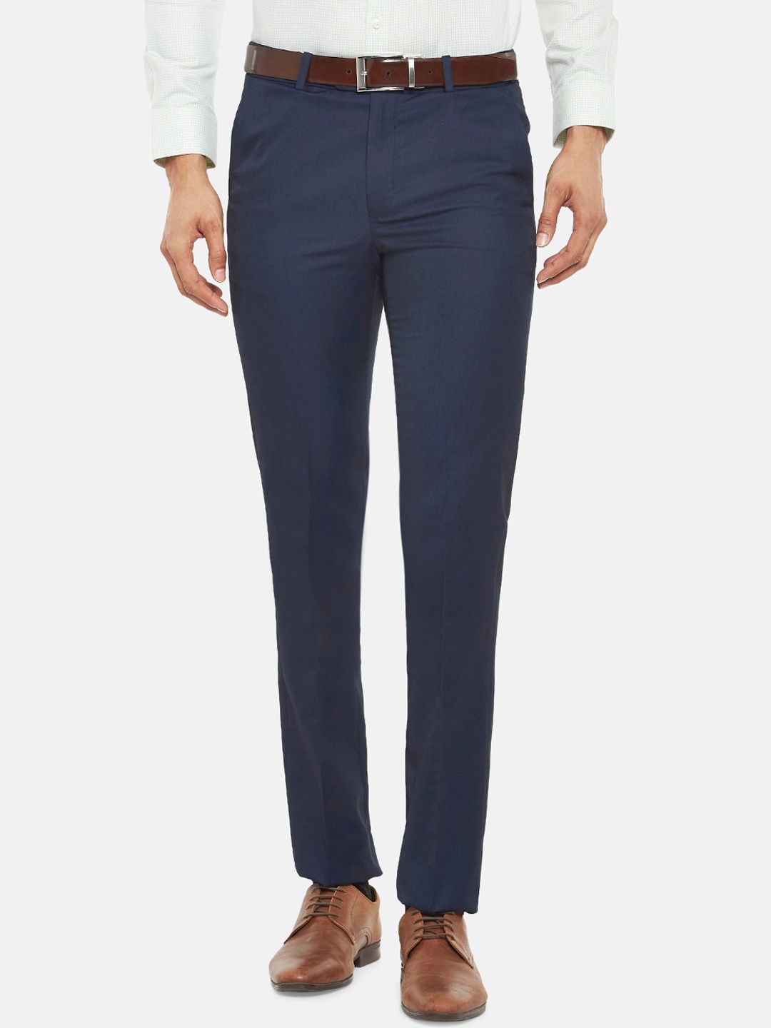

RICHARD PARKER by Pantaloons Men Navy Blue Slim Fit Solid Formal Trousers