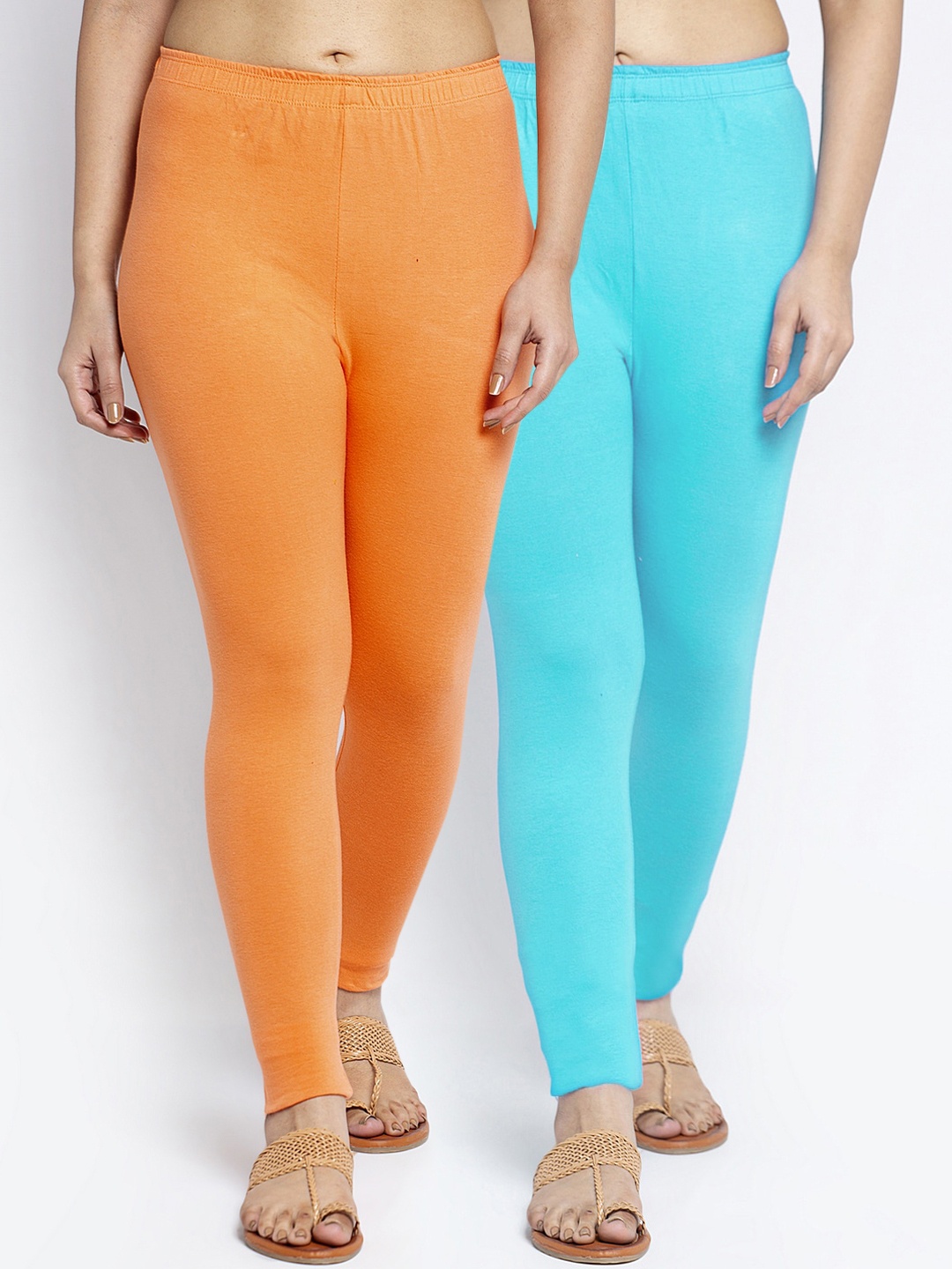 

GRACIT Women Pack Of 2 Solid Ankle-Length Leggings, Orange
