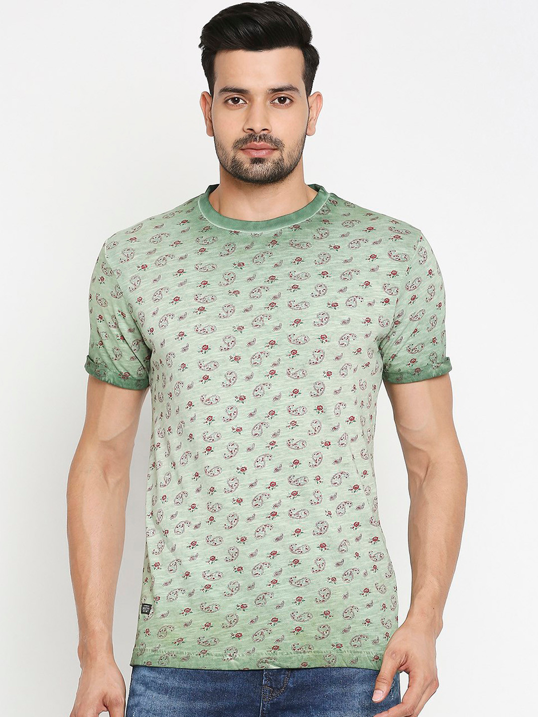 

Mufti Men Green Printed Round Neck Pure Cotton T-shirt