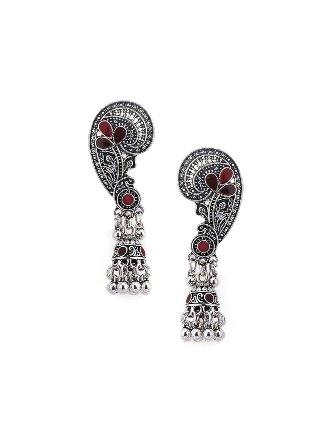 

Rubans Silver-Toned Contemporary Jhumkas
