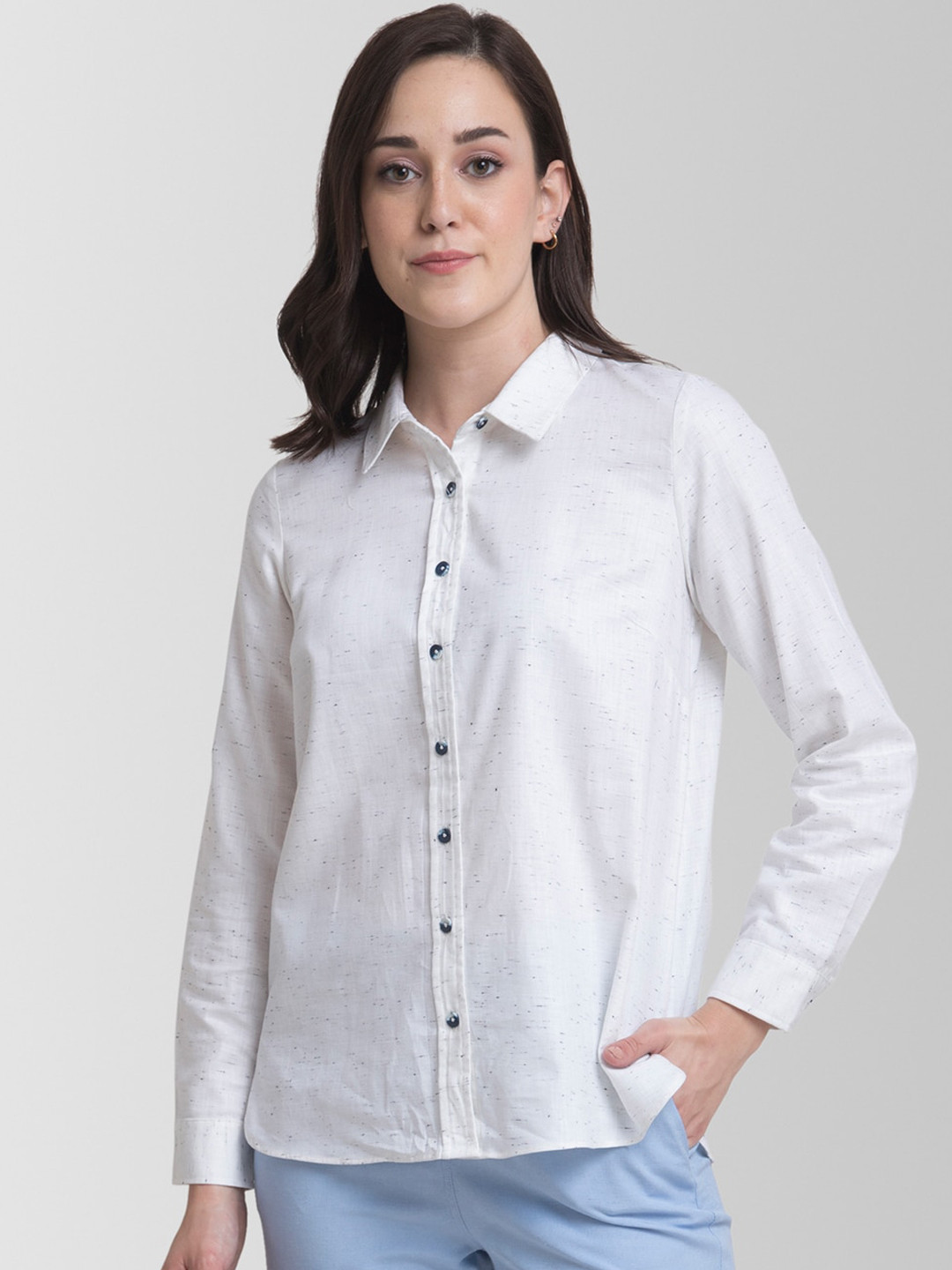 

FableStreet Women White Boxy Self Design Casual Shirt