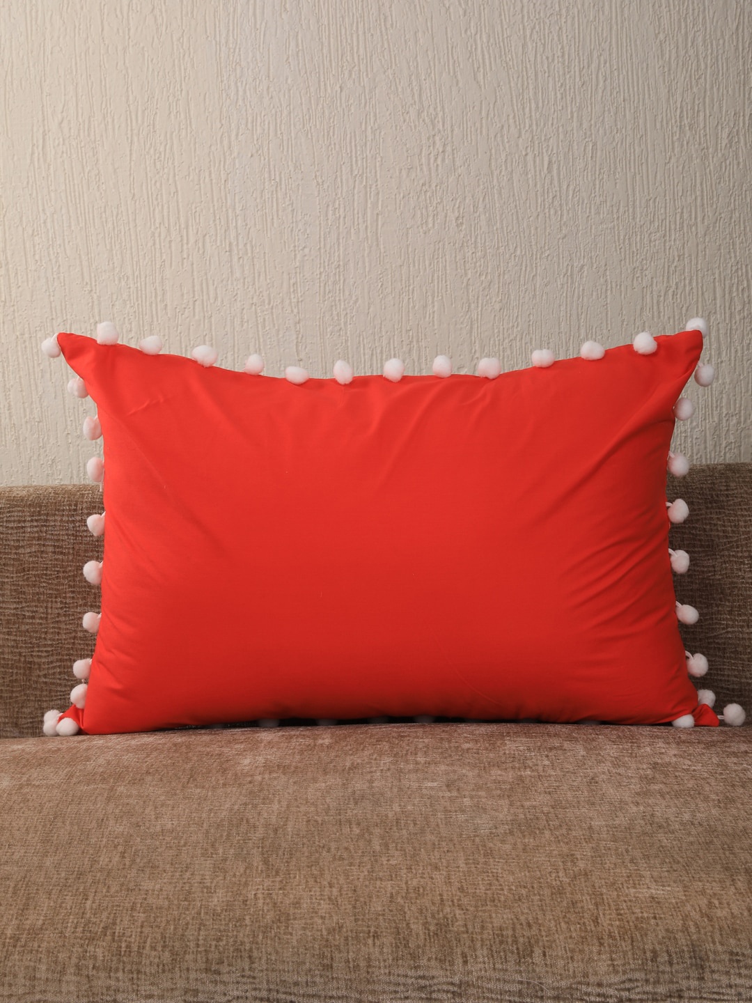 

My Gift Booth Red & White Solid Pom Pom Rectangular Pillow Cover