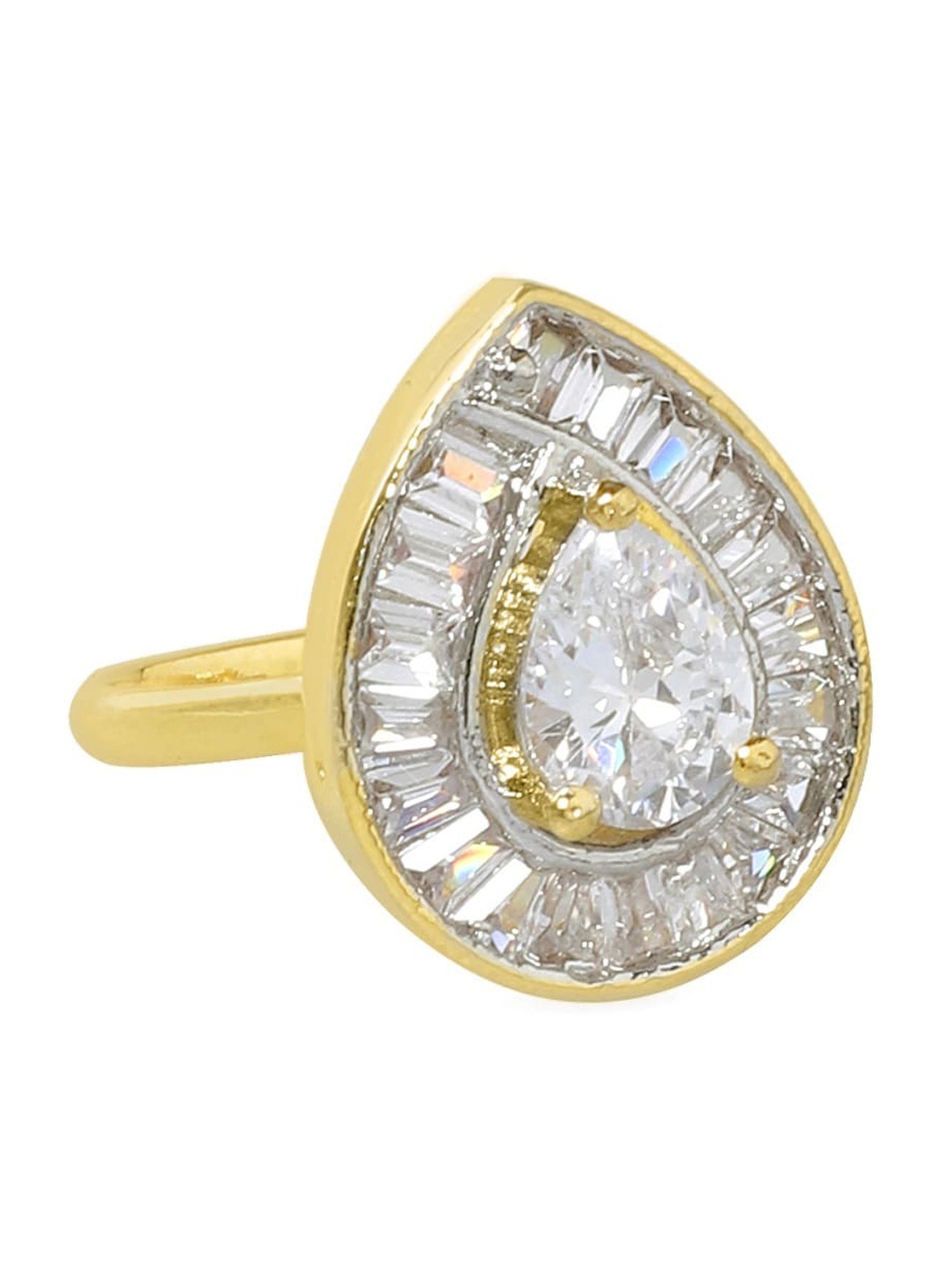 

Rubans Gold-Plated White CZ-Studded Handcrafted Adjustable Finger Ring