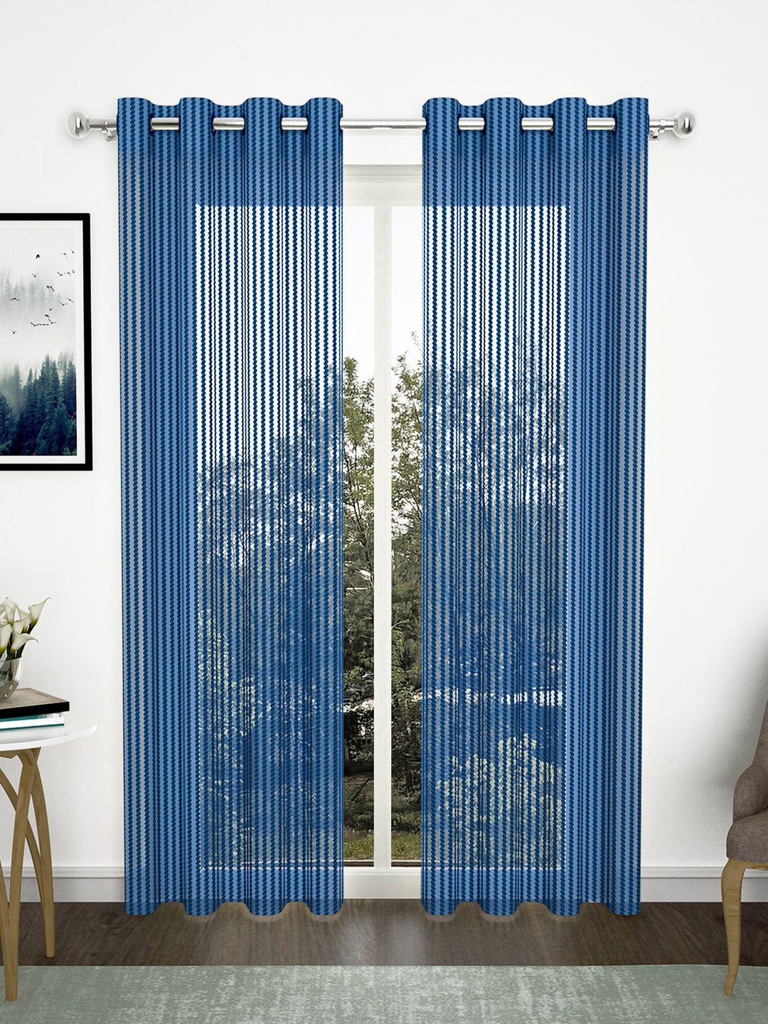 

Bedspun Blue Set of 2 Transparent Fancy Sparkling Sheer Eyelet Door Curtains