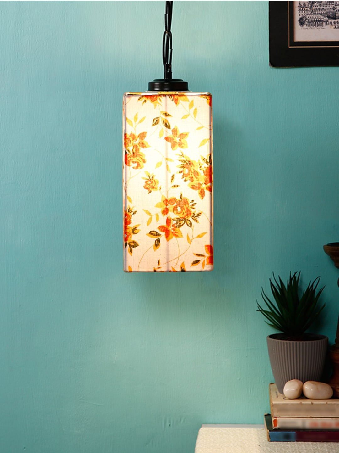 

Devansh White & Orange Printed Contemporary Square Hanging Light