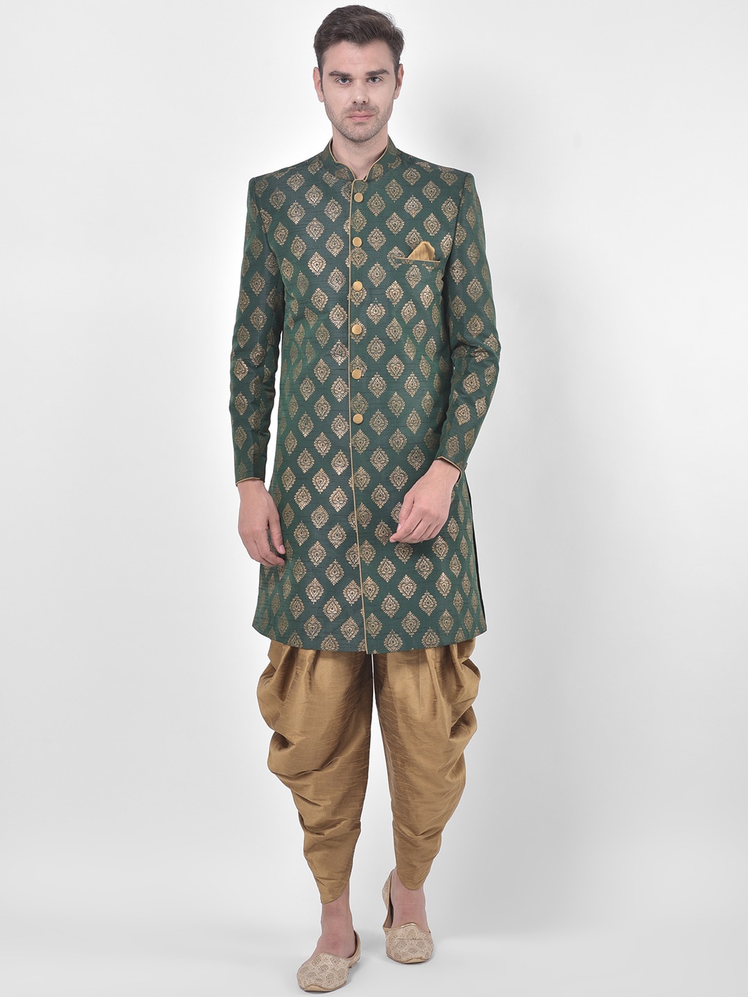 

DEYANN Men Green & Brown Sherwani Patiala Set