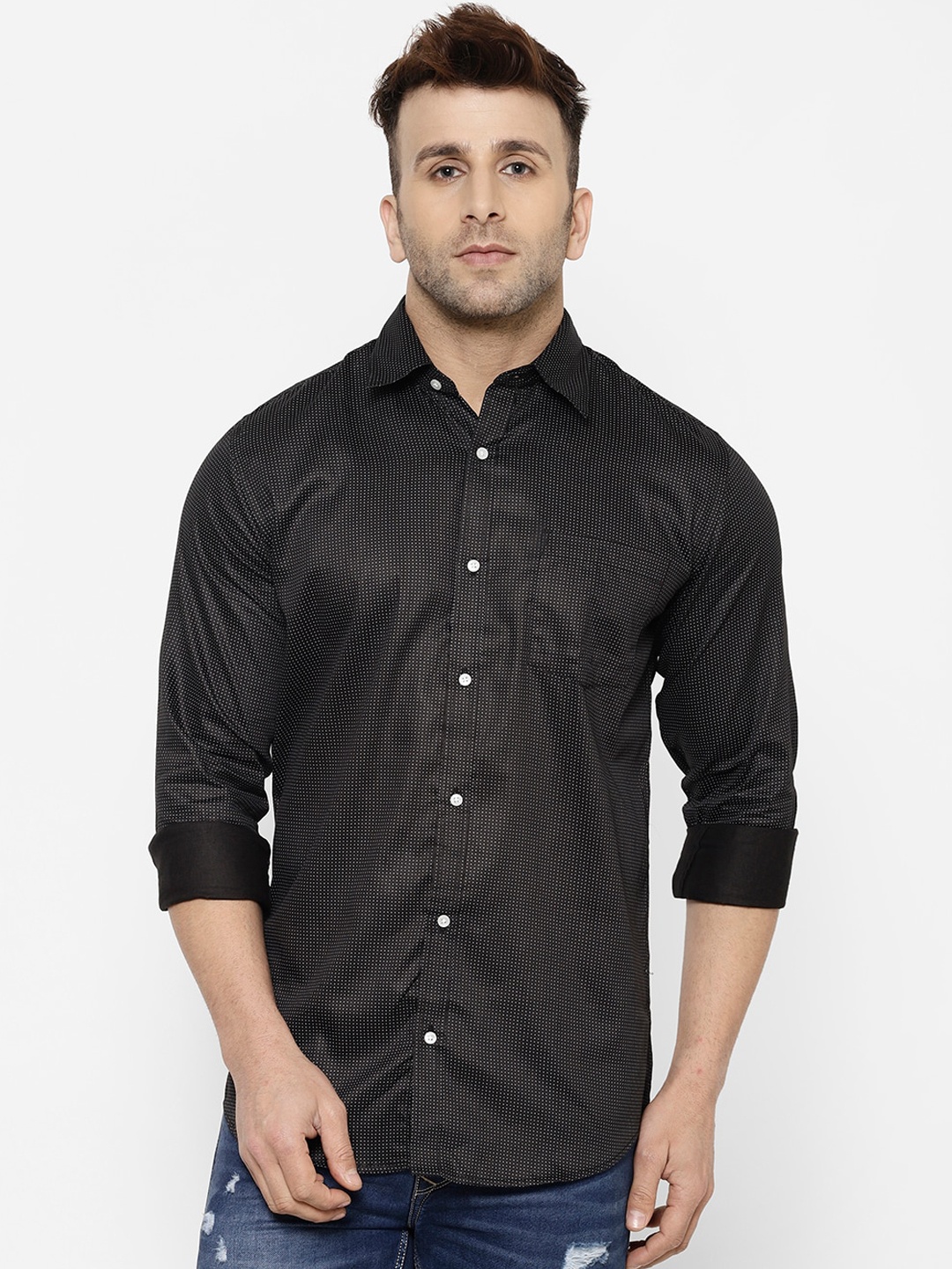 

cape canary Men Black & White Regular Fit Printed Casual Shirt