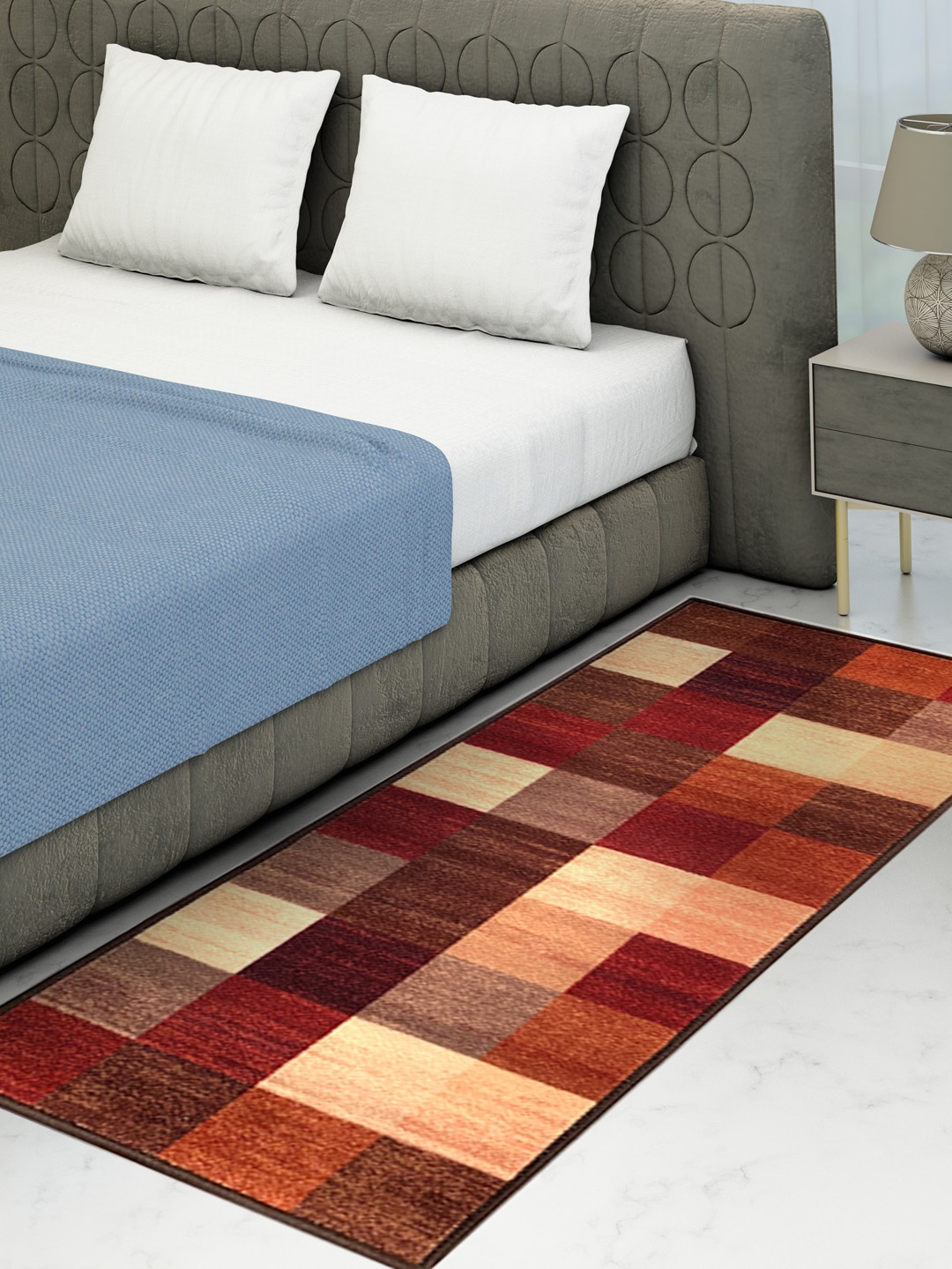 

Athom Trendz Brown & Red Printed Anti-Skid Bed Runner
