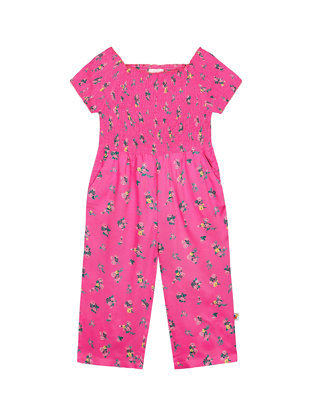 

Budding Bees Girls Pink & Green Printed Basic Jumpsuit