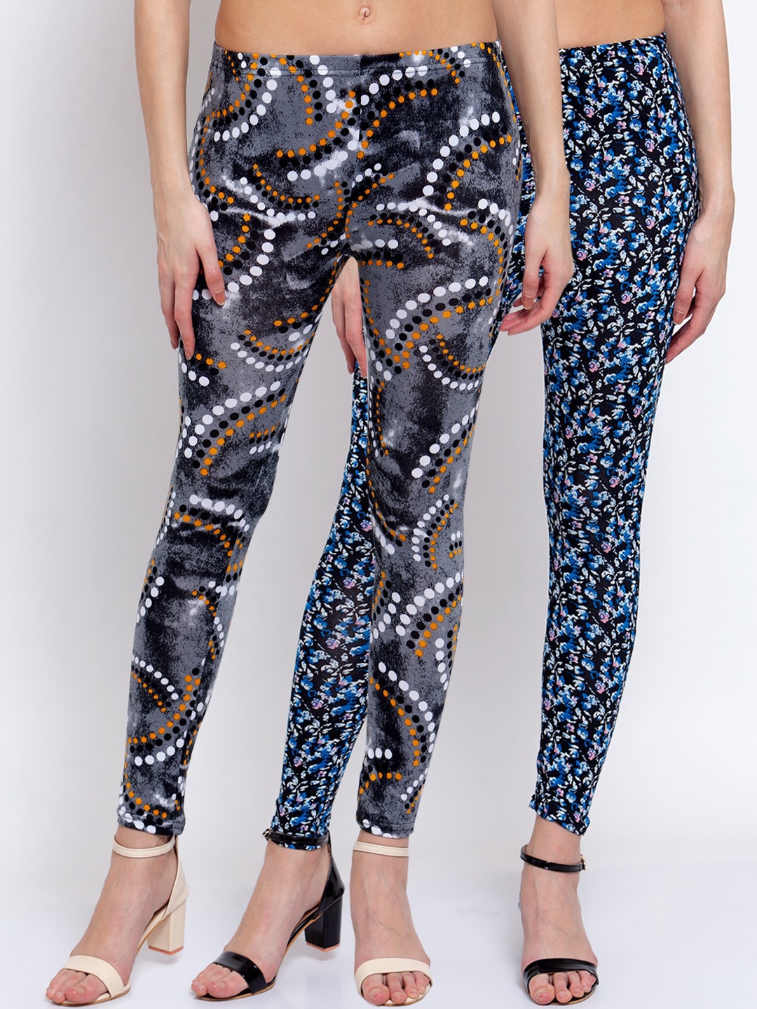 

KLOTTHE Women Pack Of 2 Printed Ankle-Length Leggings, Grey