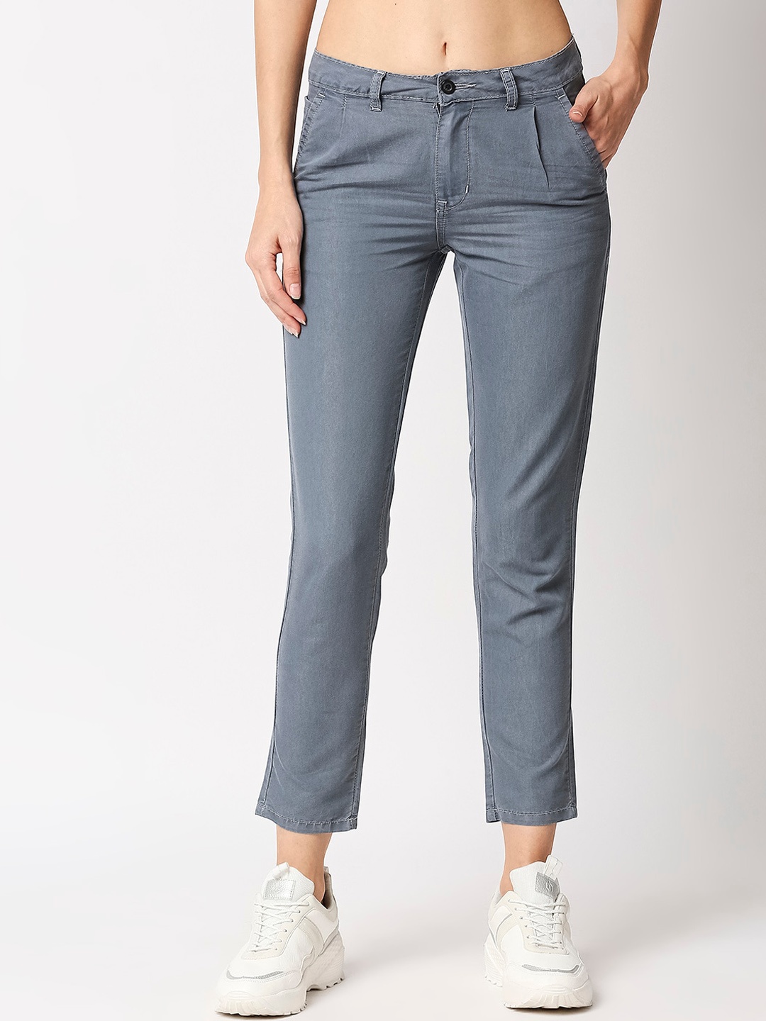 

High Star Women Grey Slim Fit Solid Regular Trousers