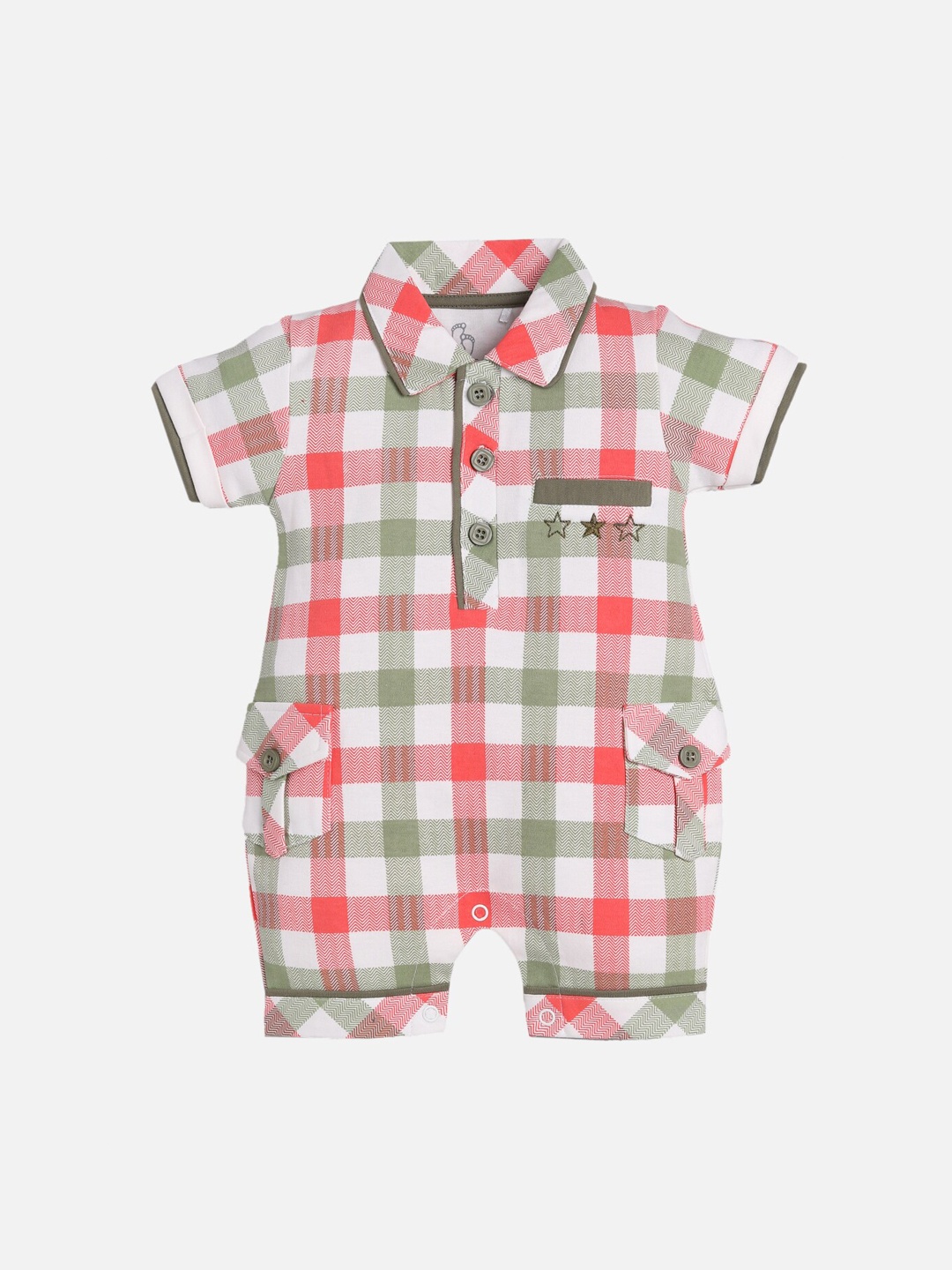 BABY GO Infant Kids White & Pink Checked Rompers