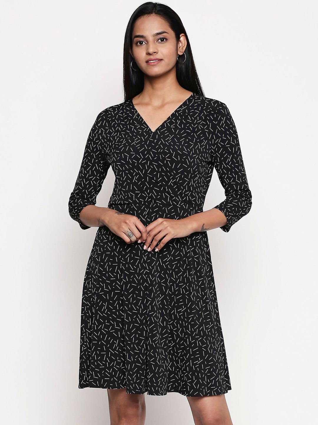 

Annabelle by Pantaloons Women Black Printed A-Line Dress