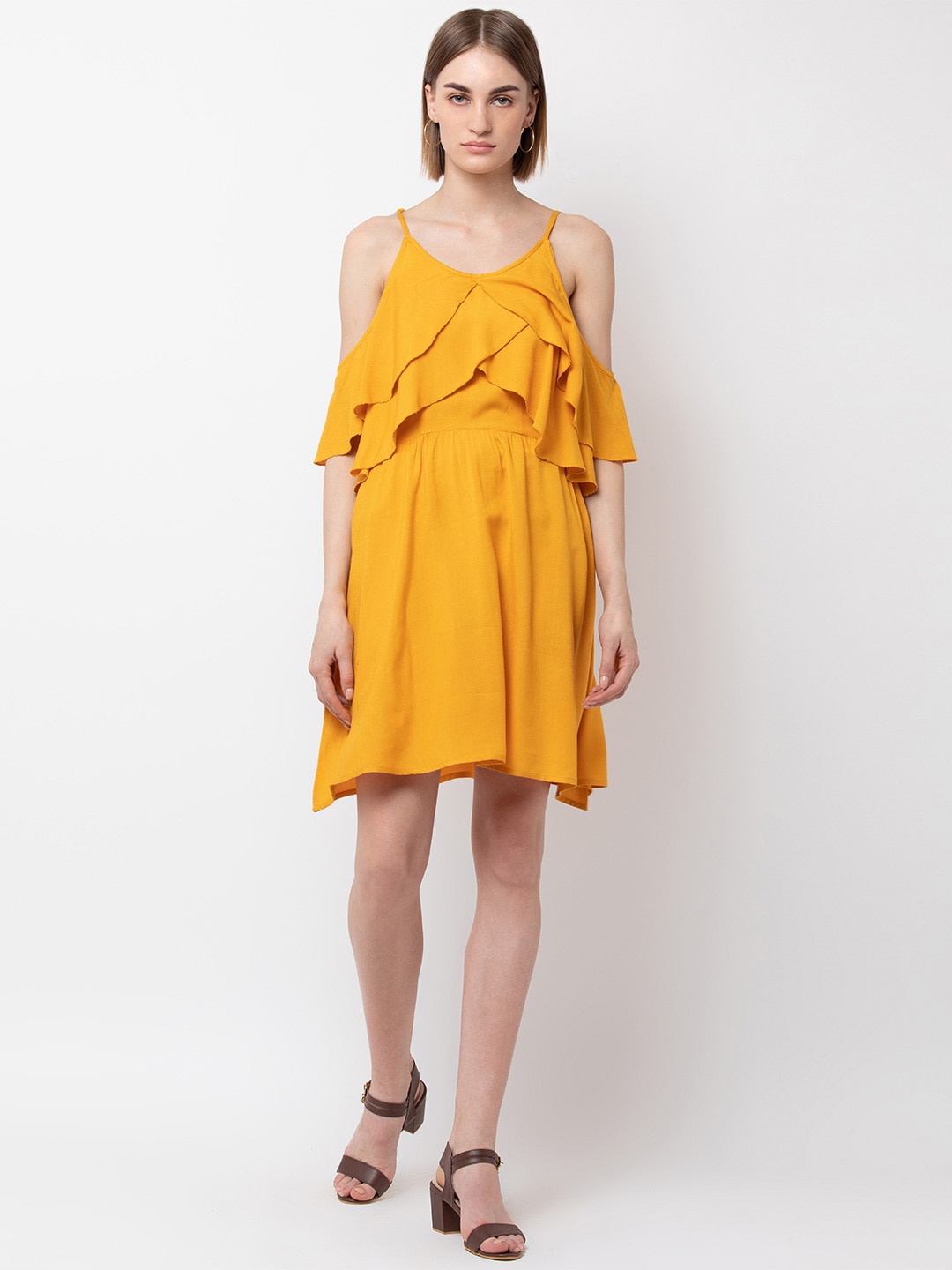 

DODO & MOA Women Yellow Solid Fit and Flare Dress