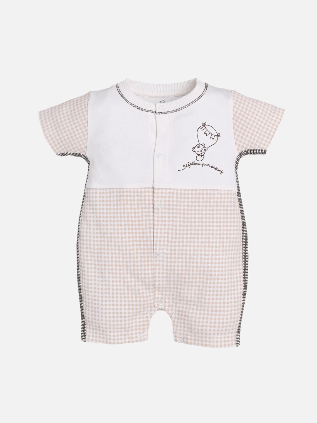 

BABY GO Infant Kids White & Beige Printed Rompers