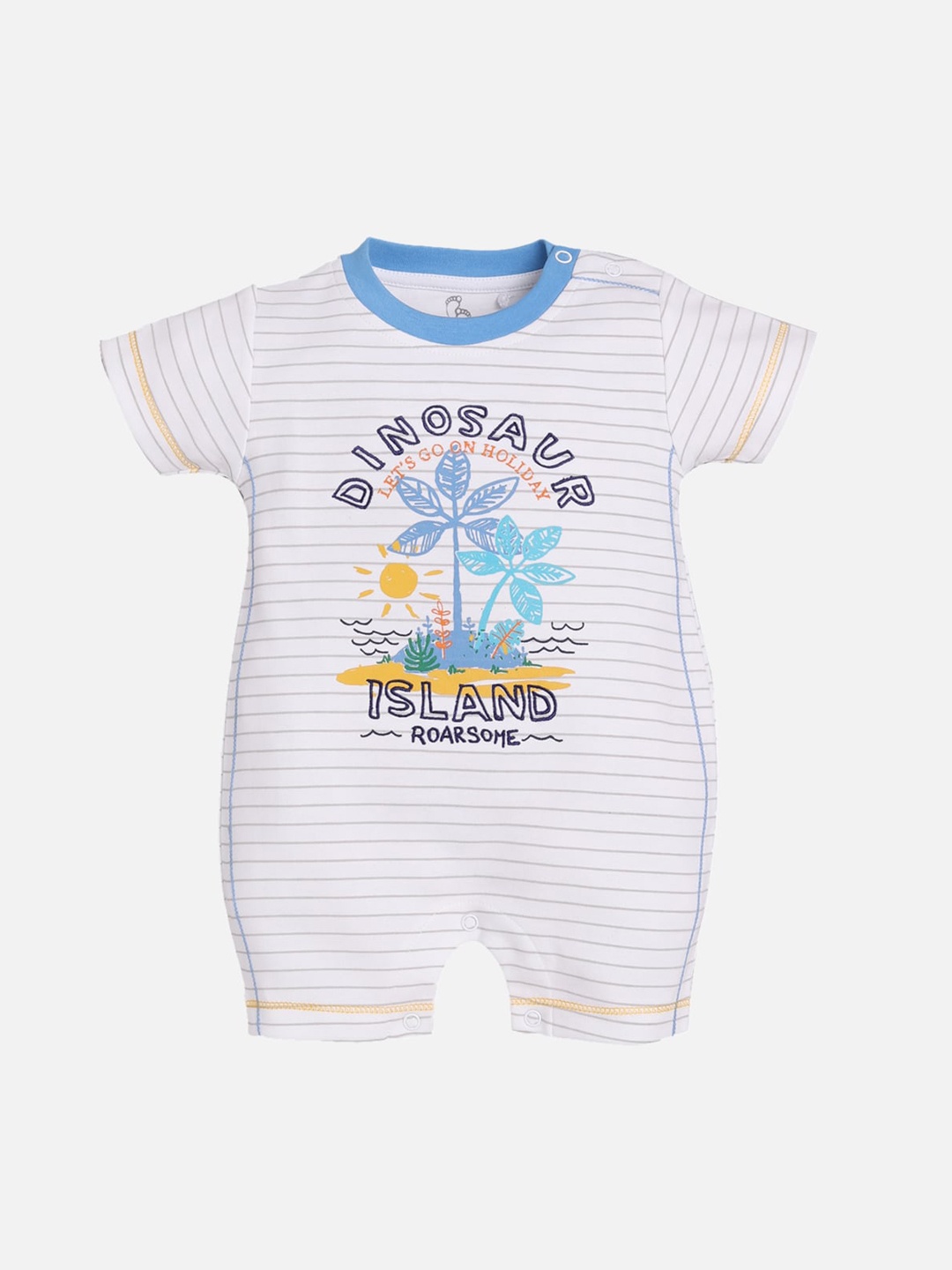 

BABY GO Infants Kids White & Blue Printed Cotton Romper
