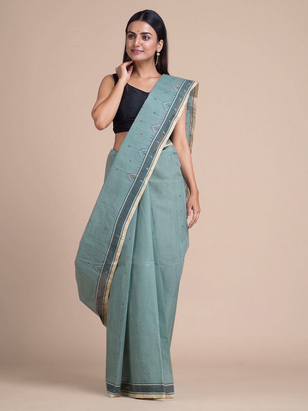 

Mitera Grey Pure Cotton Woven Design Taant Saree
