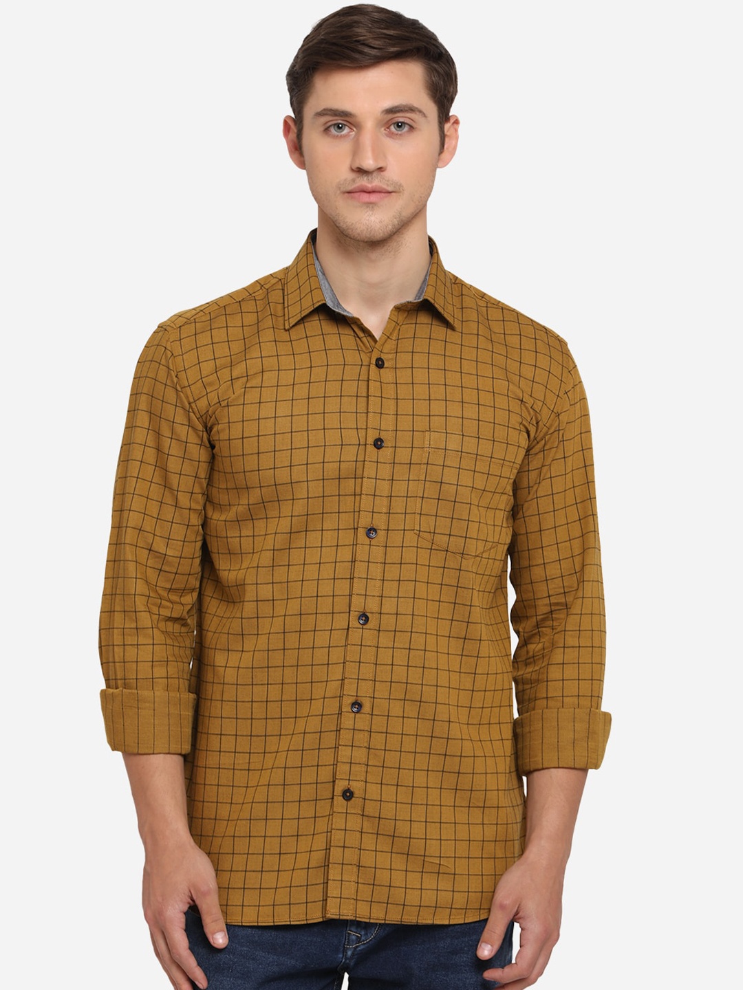 

Greenfibre Men Yellow Slim Fit Checked Casual Shirt
