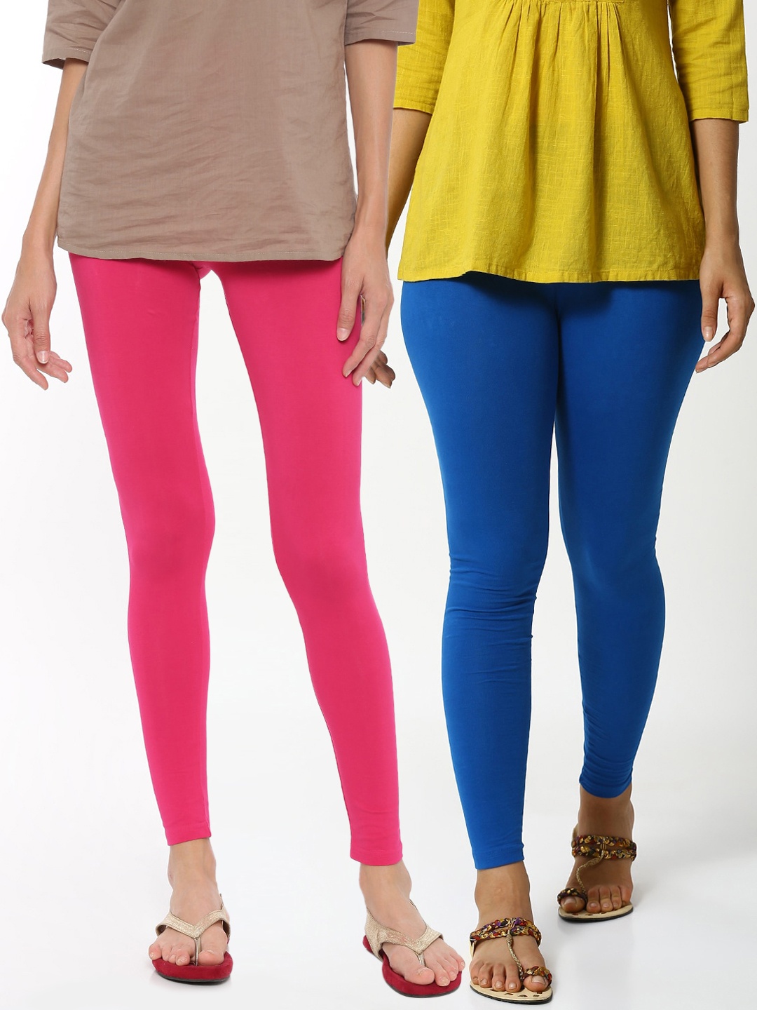 De Moza Women Pack Of 2 Solid Ankle-Length Leggings, Fuchsia