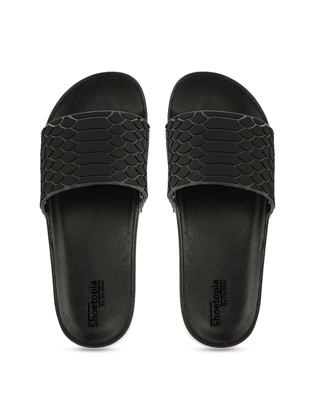 Shoetopia Women Black Self Design Sliders