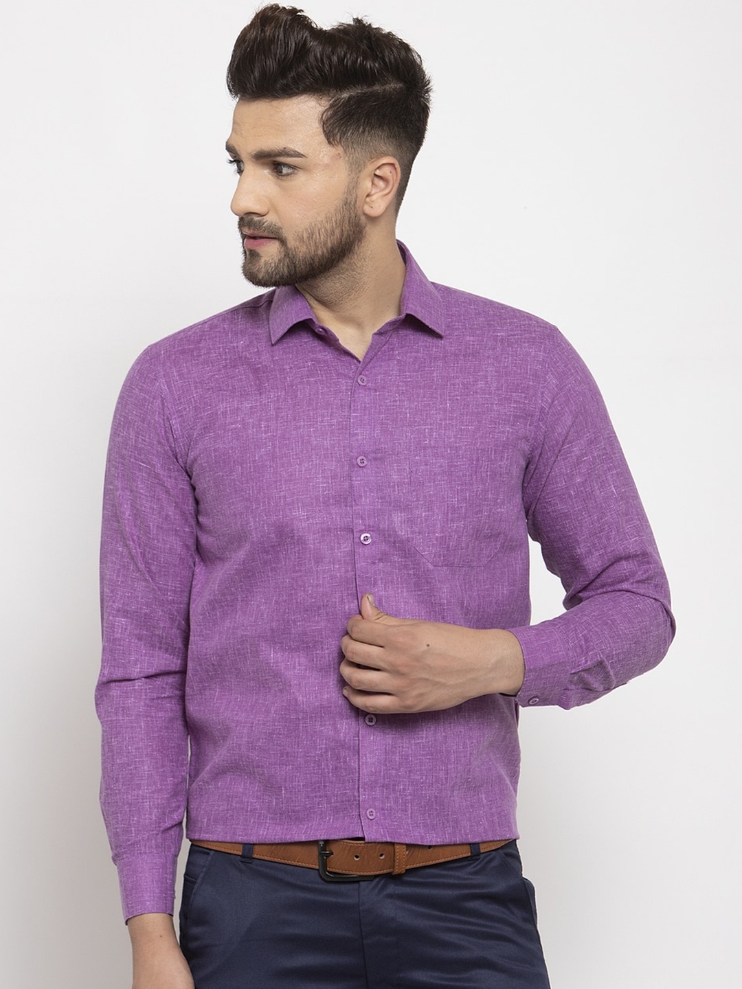 

JAINISH Men Purple Regular Fit Solid Semiformal Shirt