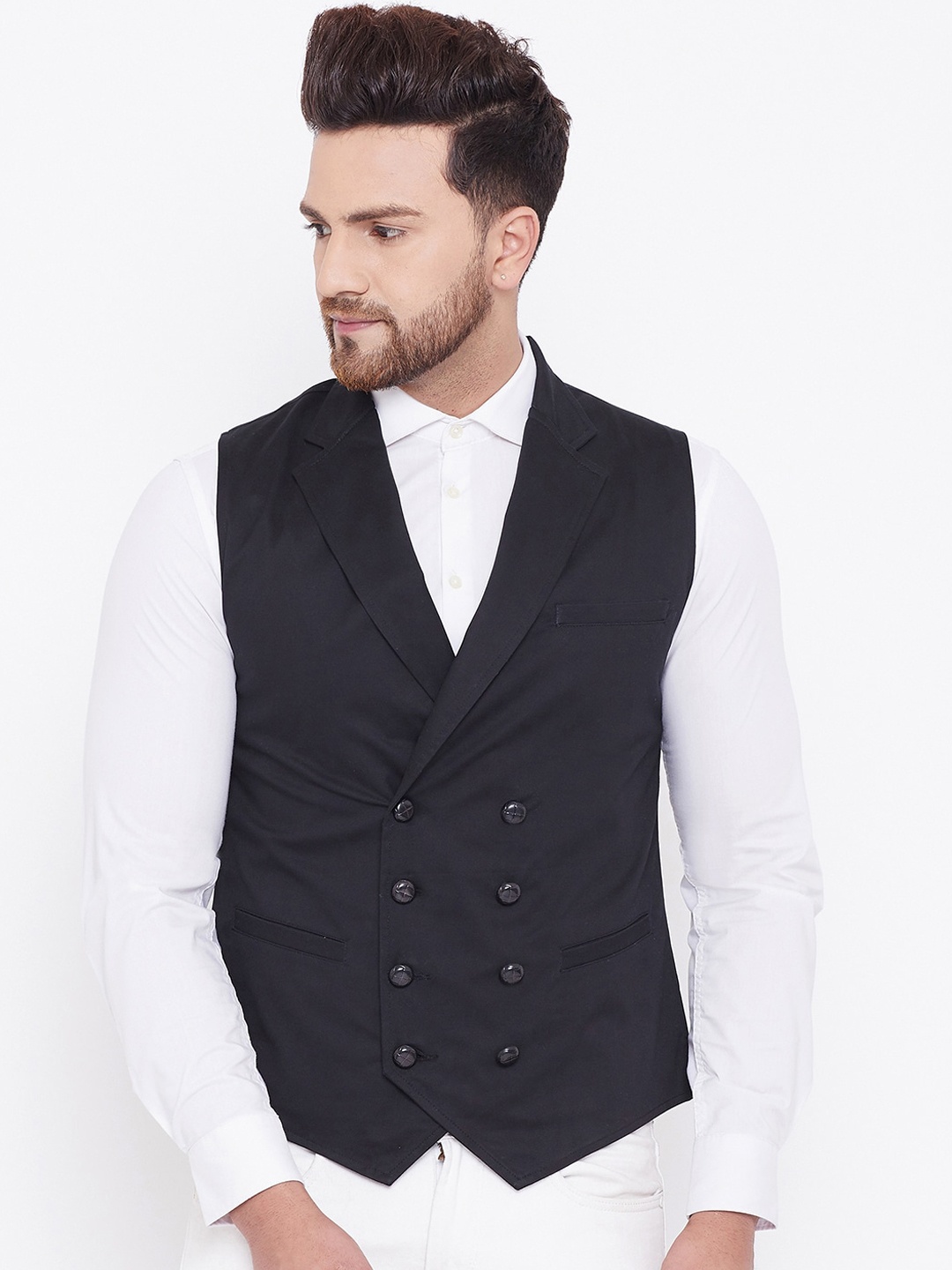 

Hypernation Men Black Solid Waistcoat