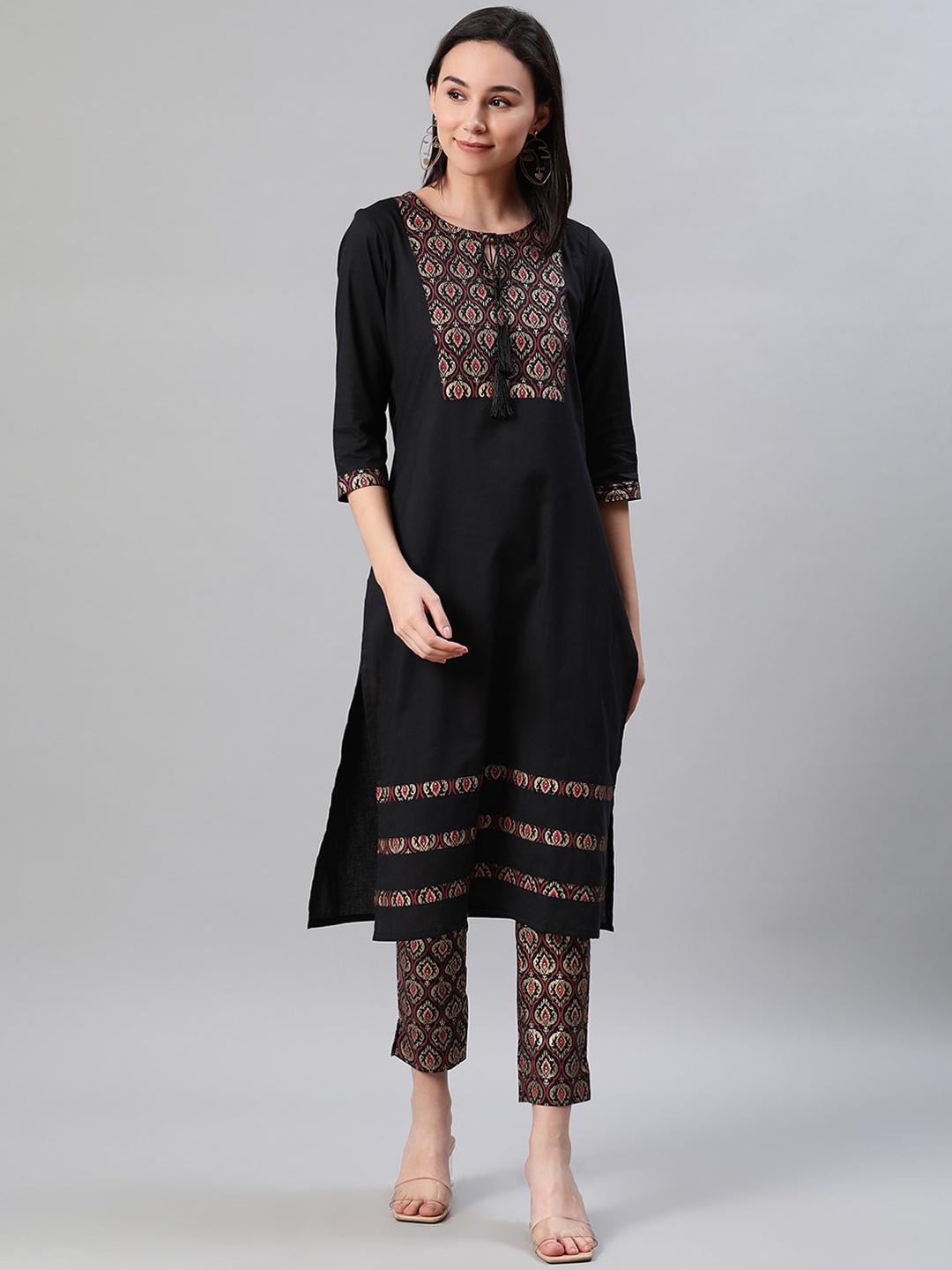 

ZIYAA Women Black & Pink Yoke Design Kurta with Trousers