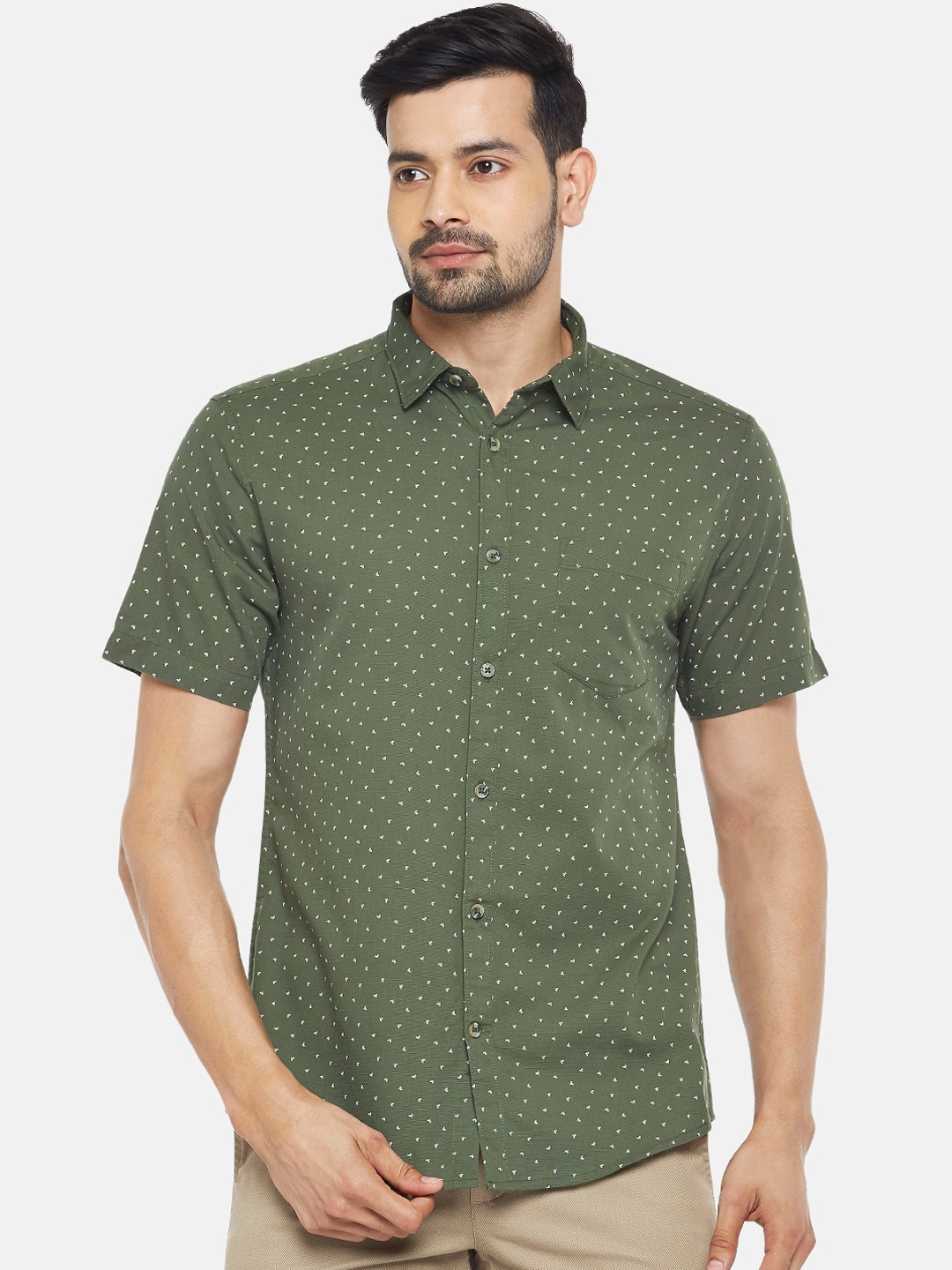 

BYFORD by Pantaloons Men Green Slim Fit Printed Cotton Casual Shirt