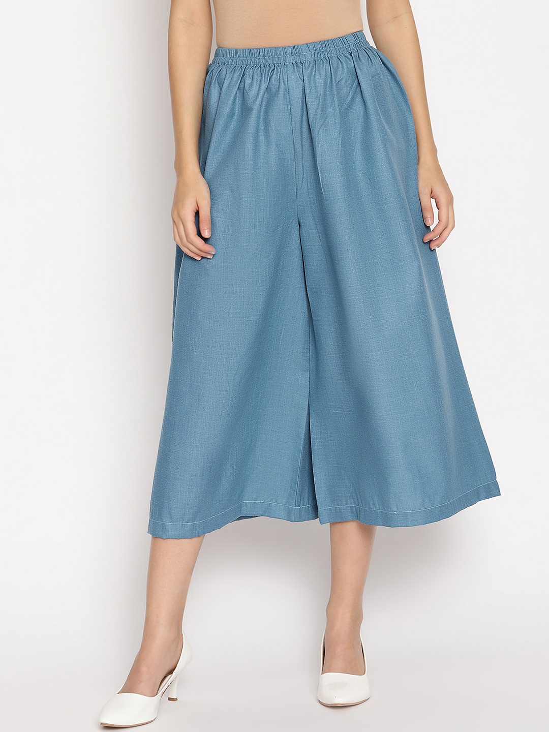 

trueBrowns Women Blue Solid Wide Leg Palazzos